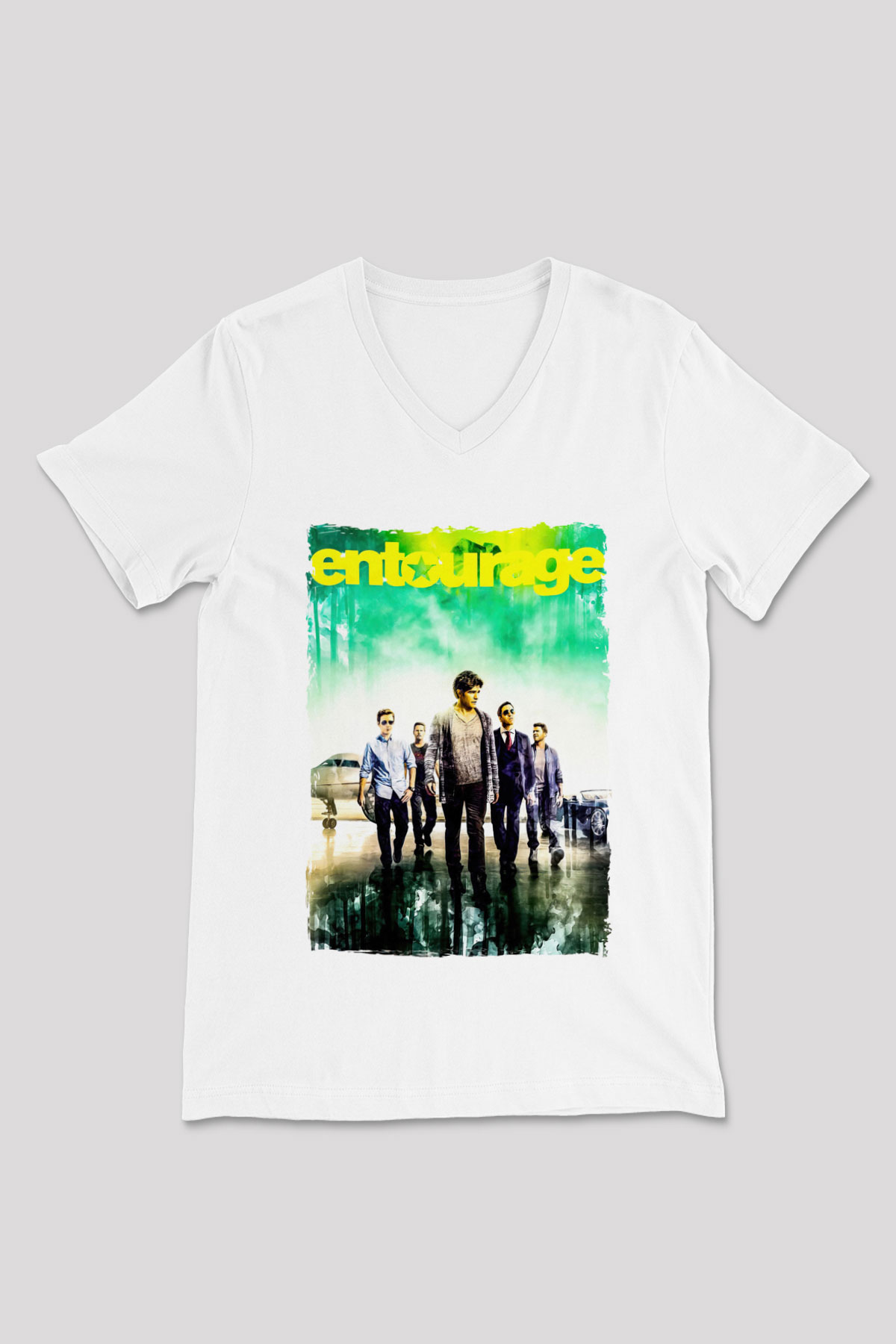 Entourage Beyaz Unisex V Yaka Tişört