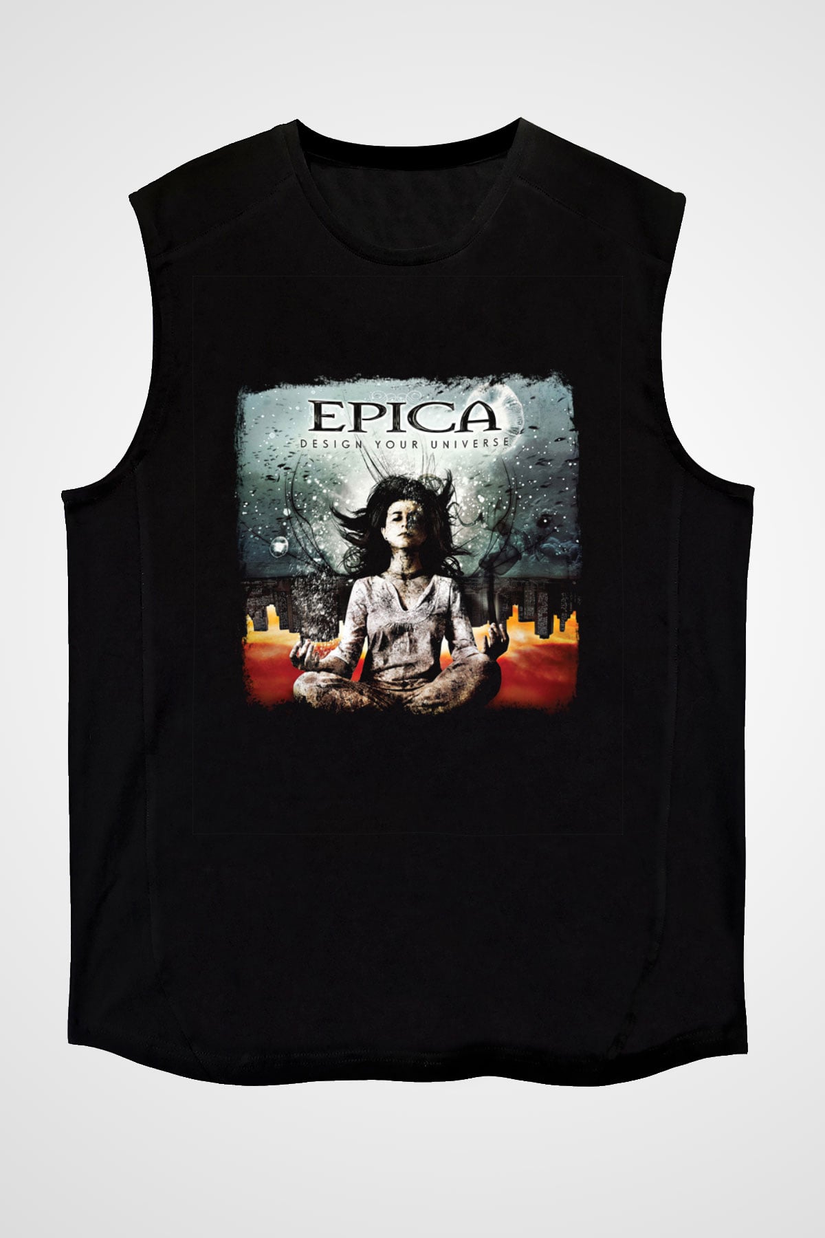 Epica Baskılı Unisex Siyah Kolsuz Tişört