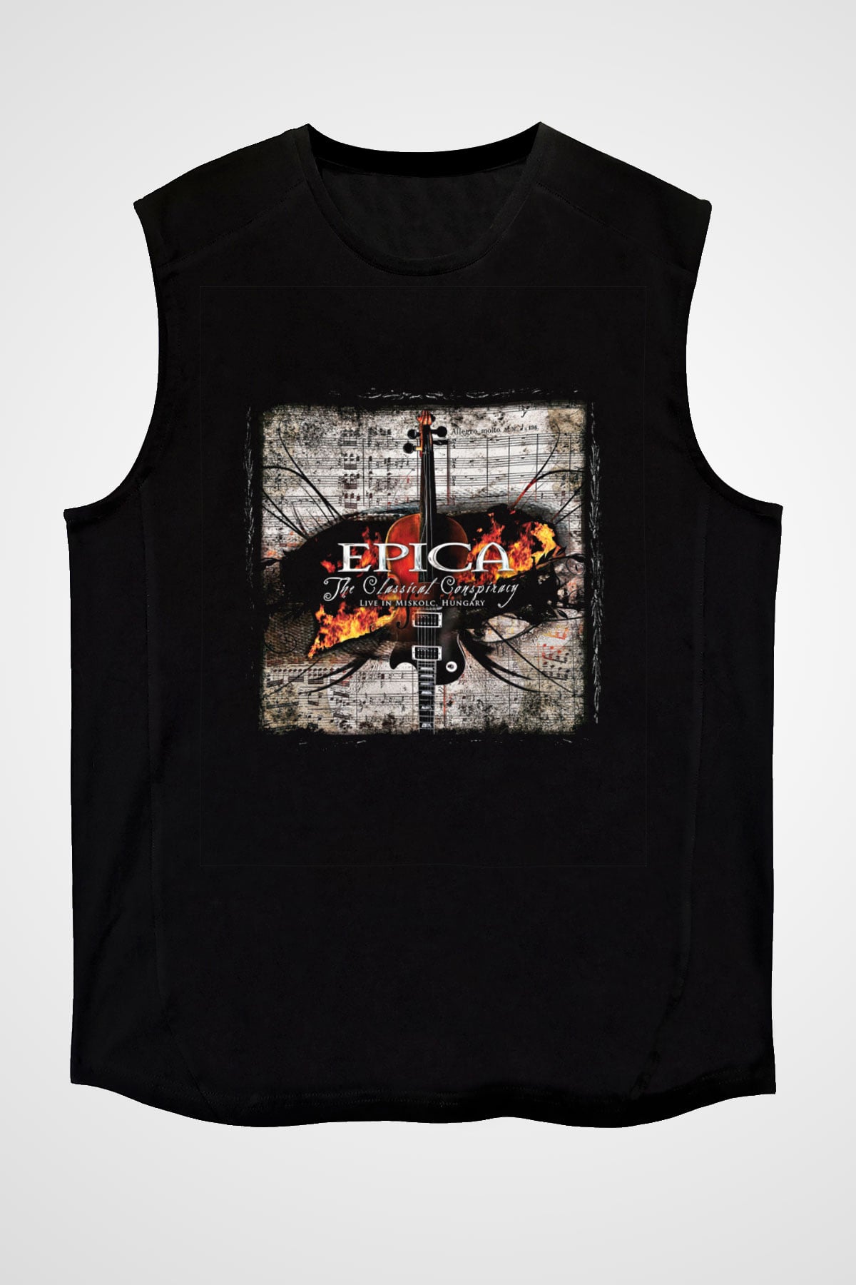 Epica Baskılı Unisex Siyah Kolsuz Tişört