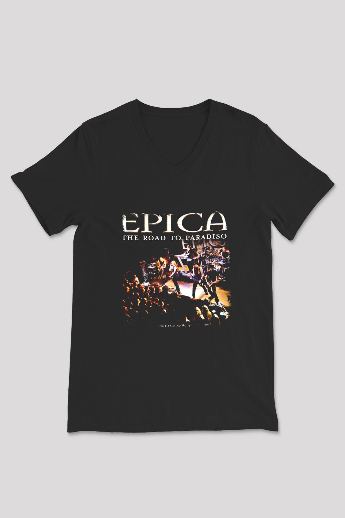 Epica Baskılı Unisex Siyah V Yaka Tişört