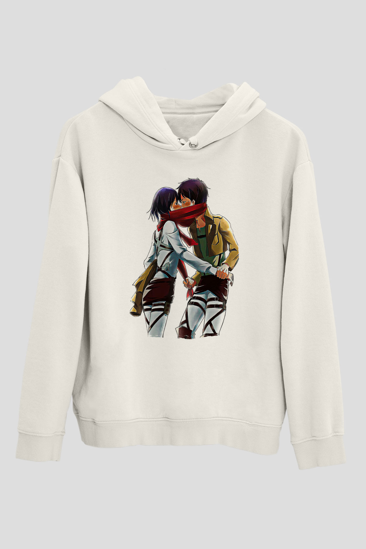 Eren Jaeger Baskılı Beyaz Unisex Hoodie