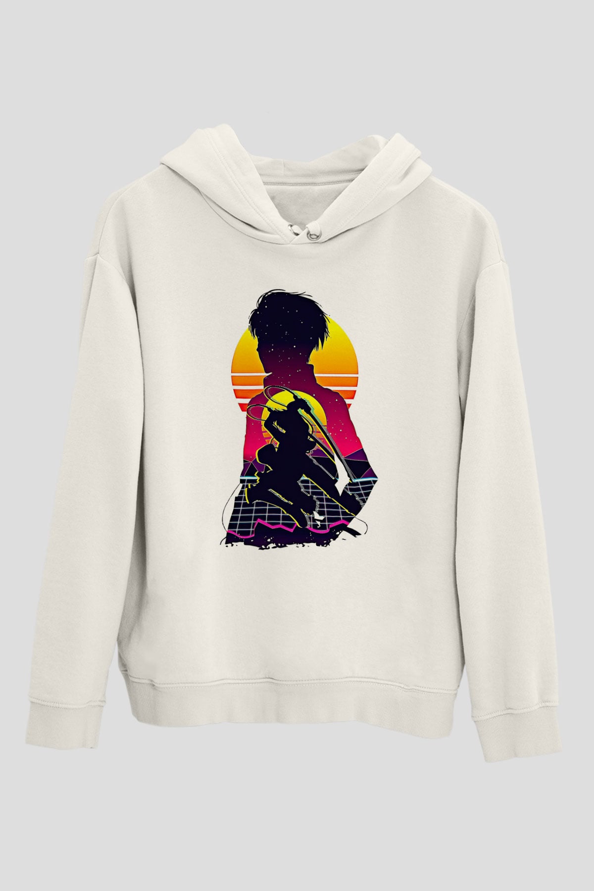 Eren Jaeger Baskılı Beyaz Unisex Hoodie