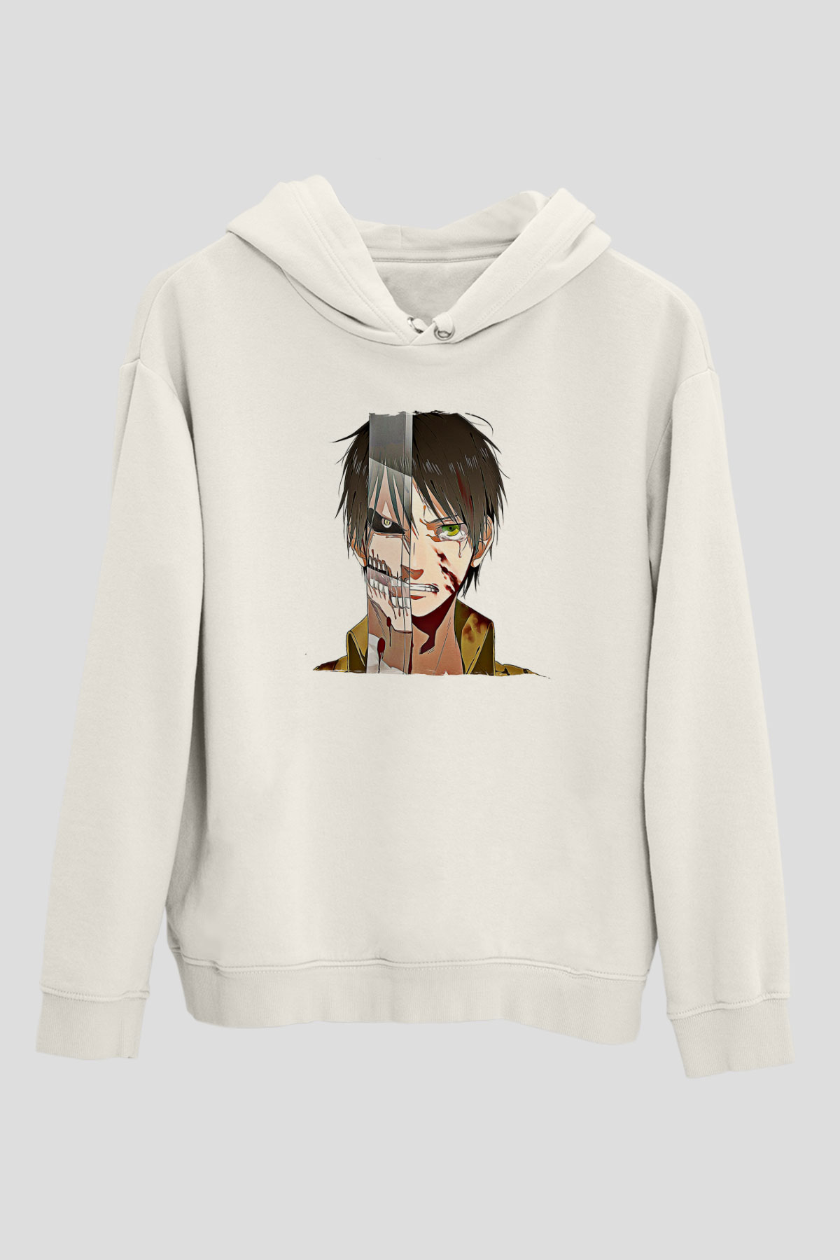 Eren Jaeger Baskılı Beyaz Unisex Hoodie