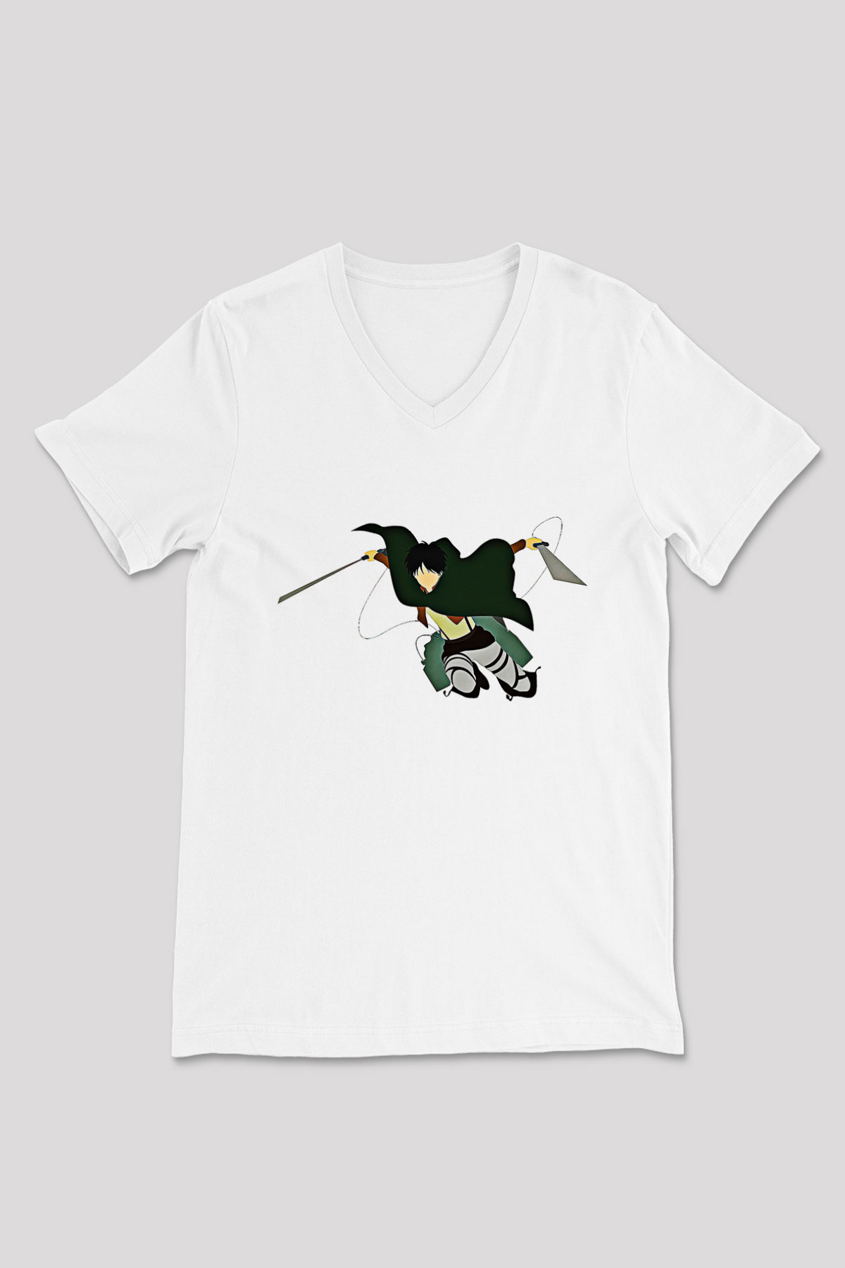 Eren Jaeger Baskılı Beyaz Unisex V Yaka Tişört - Tshirt