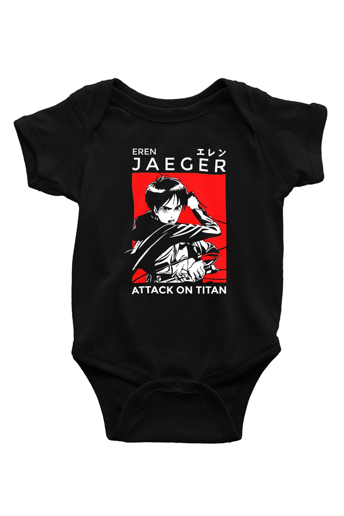 Eren Jaeger Baskılı Unisex Siyah Bebek Body - Zıbın
