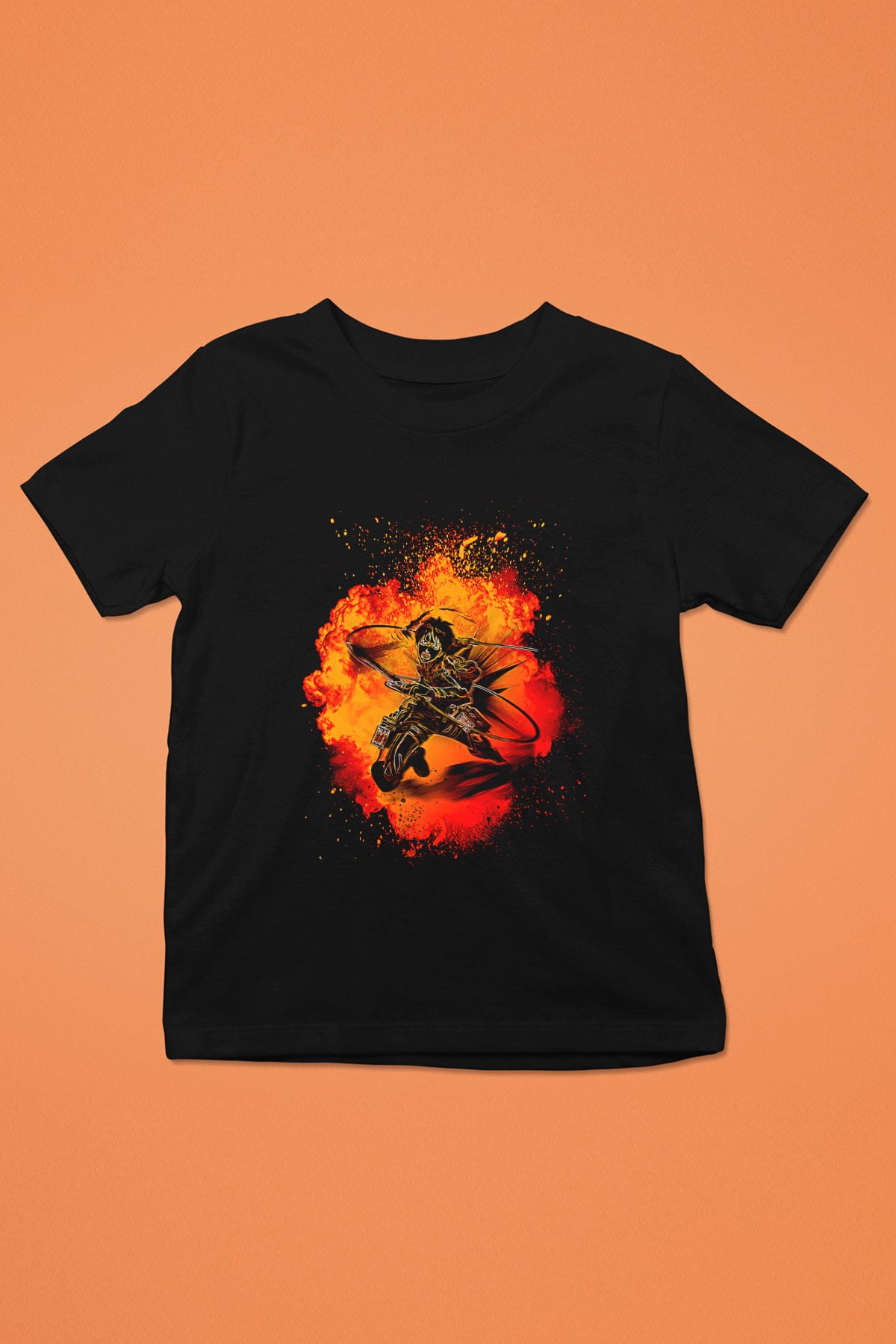 Eren Jaeger Baskılı Unisex Siyah Çocuk Tişört - Tshirt