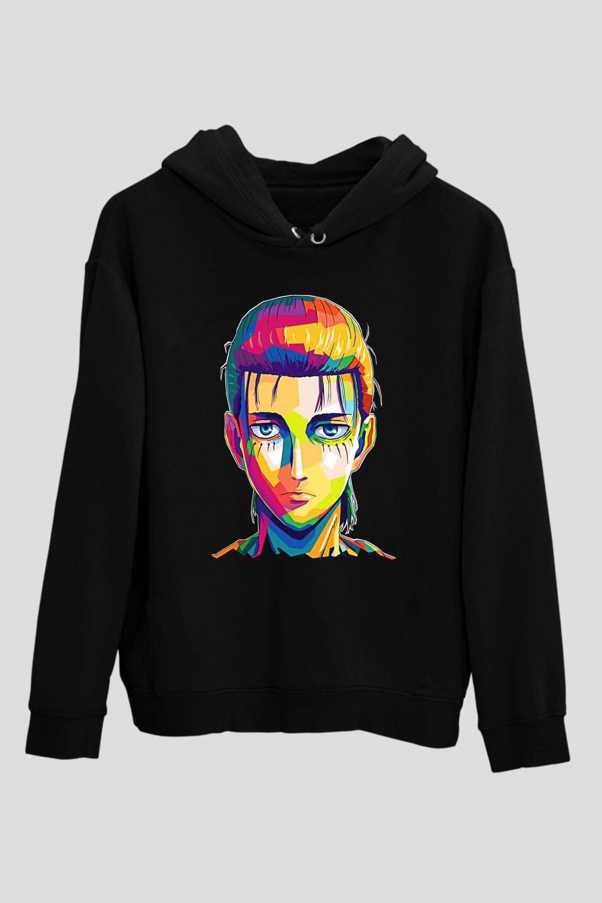 Eren Jaeger Baskılı Unisex Siyah Hoodie