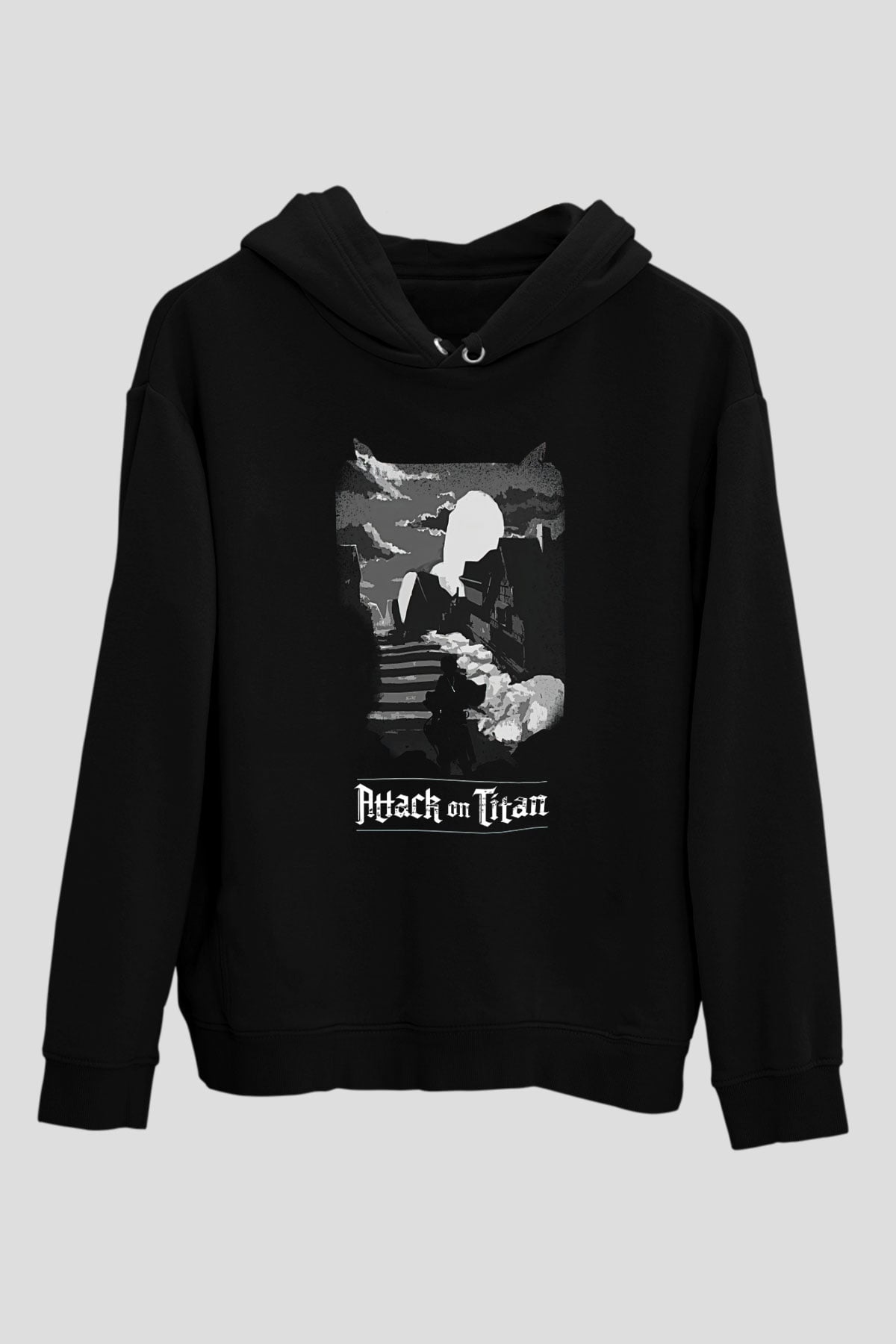 Eren Jaeger Baskılı Unisex Siyah Hoodie