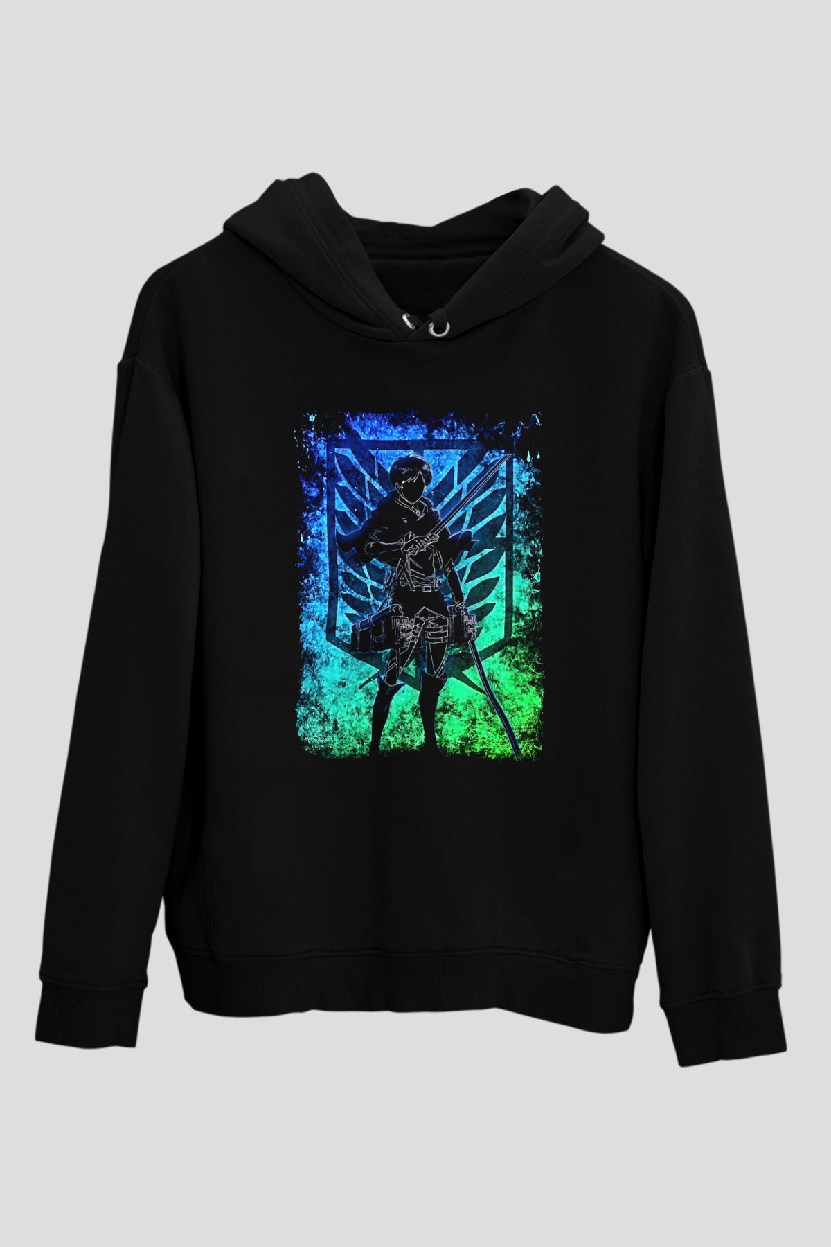 Eren Jaeger Baskılı Unisex Siyah Hoodie