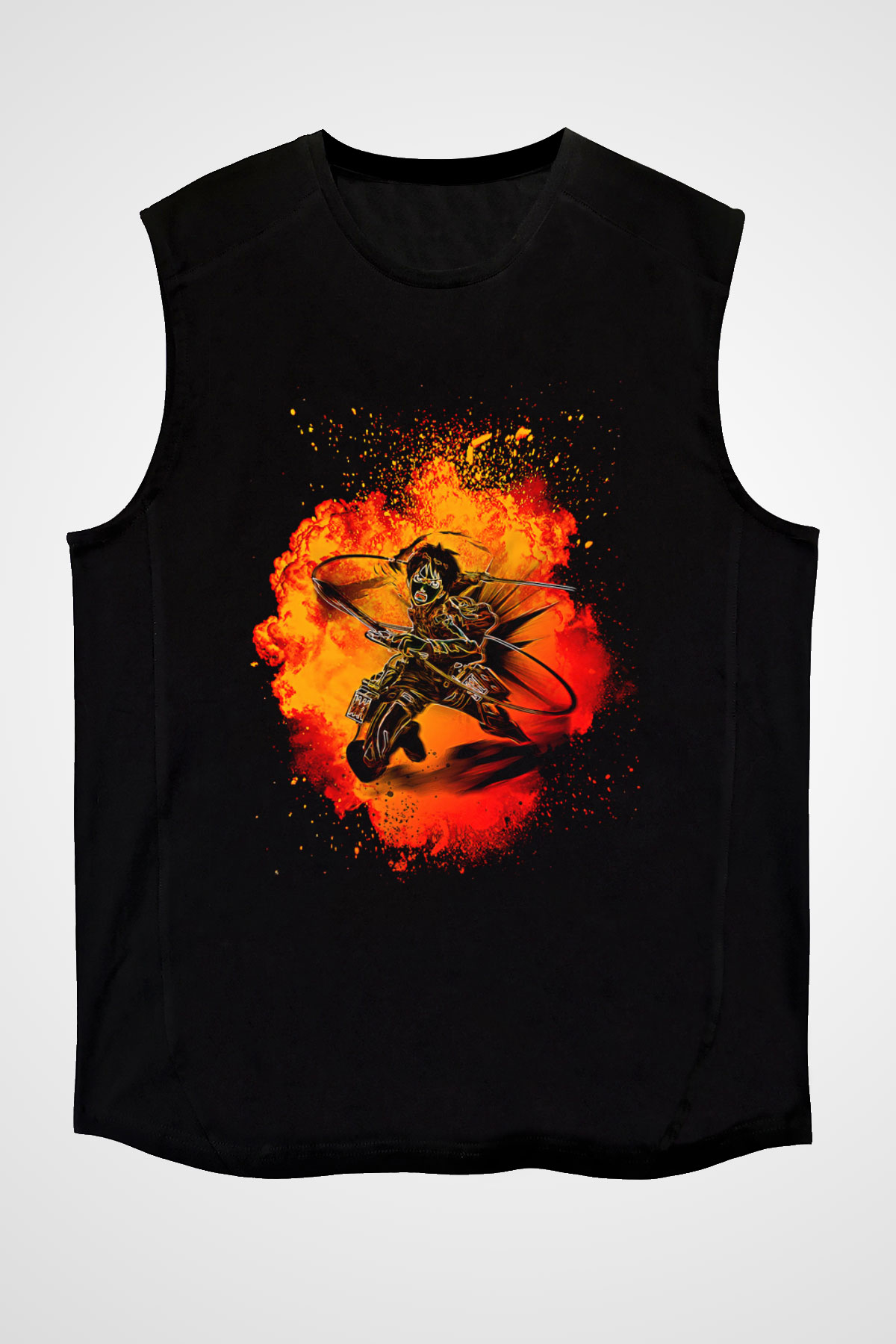 Eren Jaeger Baskılı Unisex Siyah Kolsuz Tişört - Tshirt