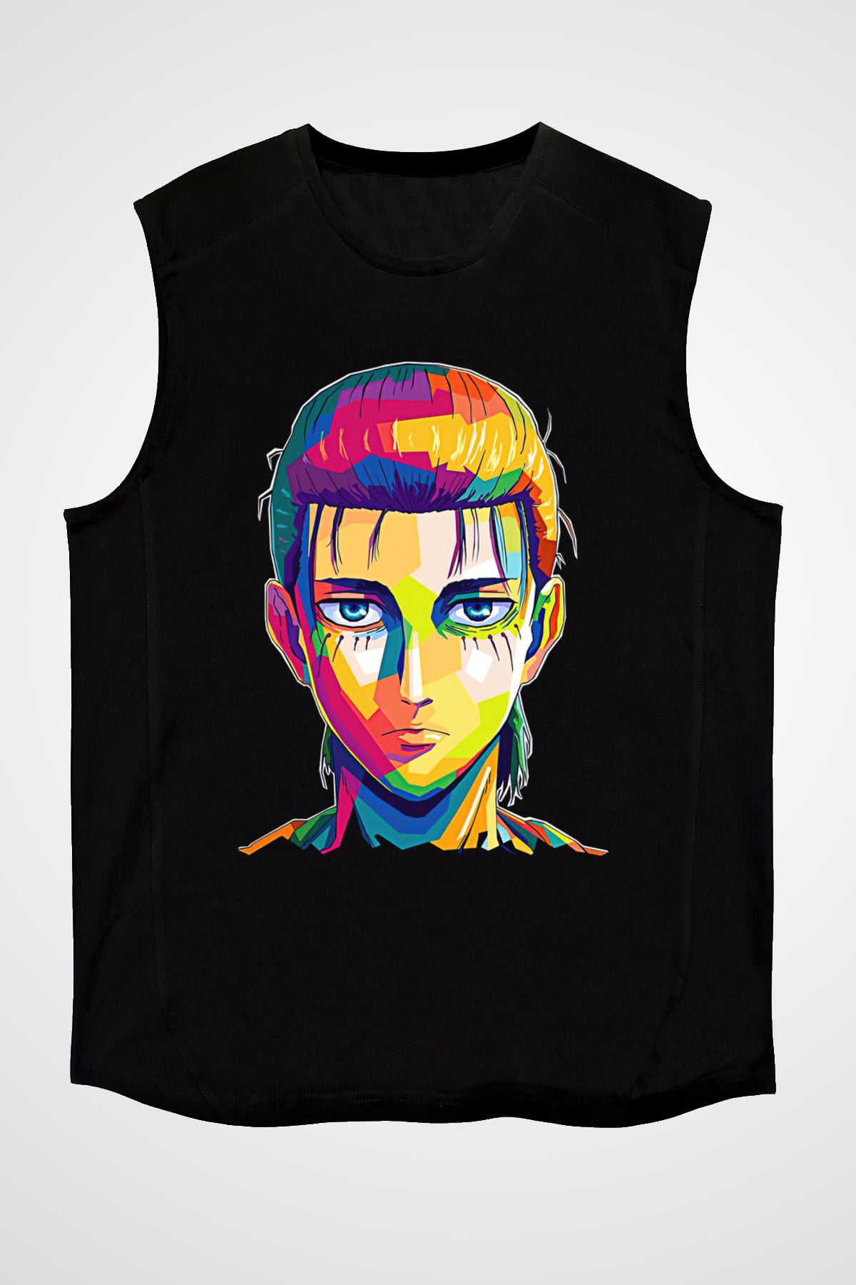 Eren Jaeger Baskılı Unisex Siyah Kolsuz Tişört - Tshirt
