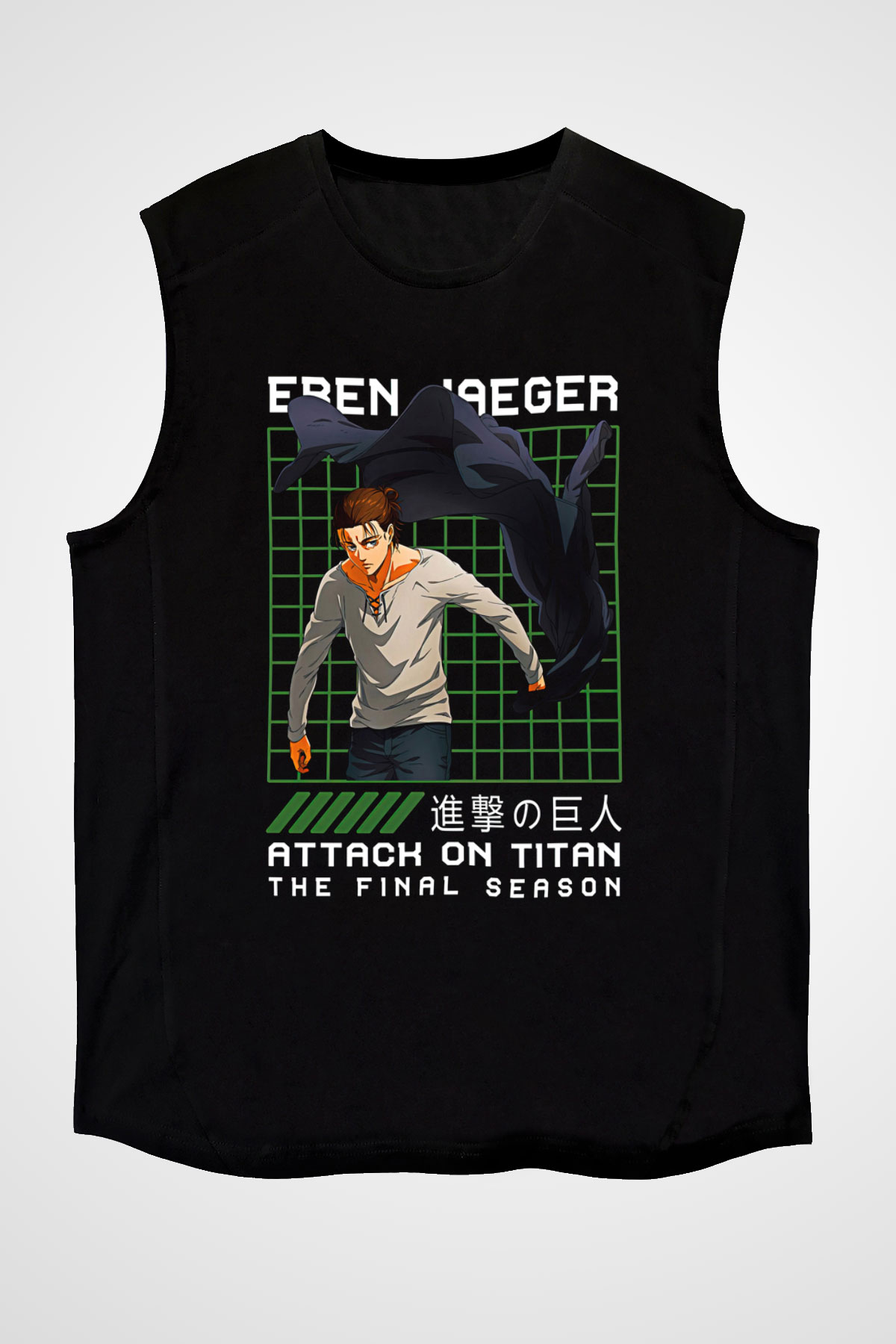Eren Jaeger Baskılı Unisex Siyah Kolsuz Tişört - Tshirt
