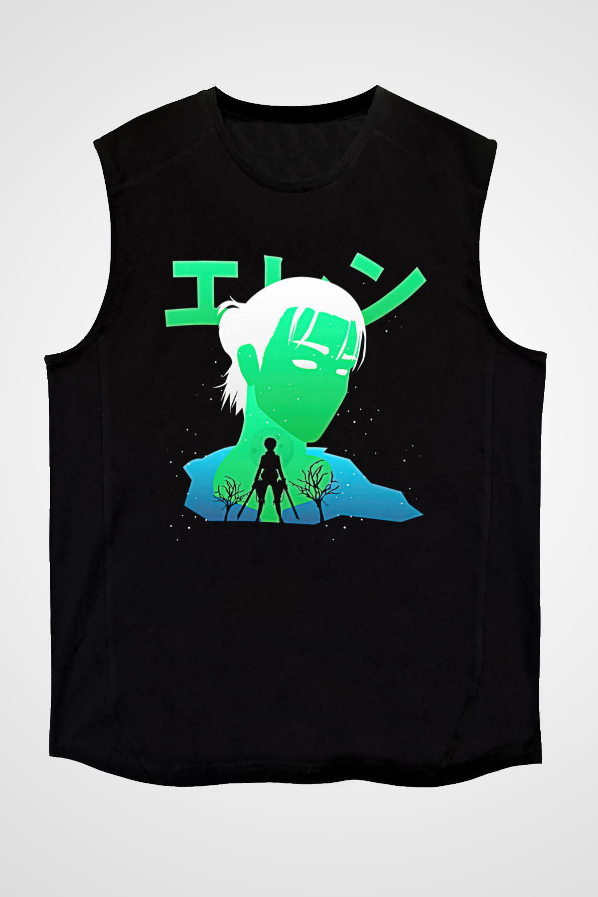 Eren Jaeger Baskılı Unisex Siyah Kolsuz Tişört - Tshirt