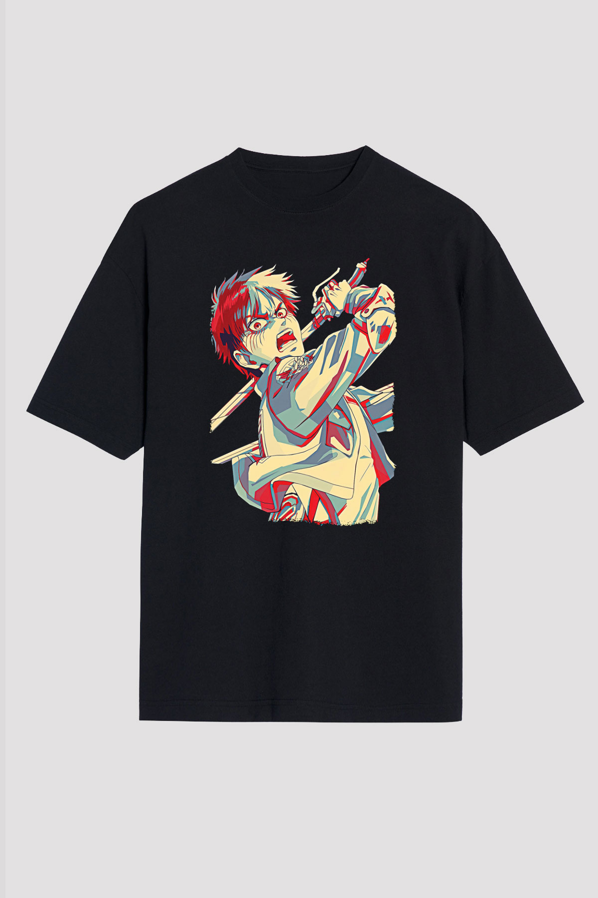 Eren Jaeger Baskılı Unisex Siyah Oversize Tişört - Tshirt