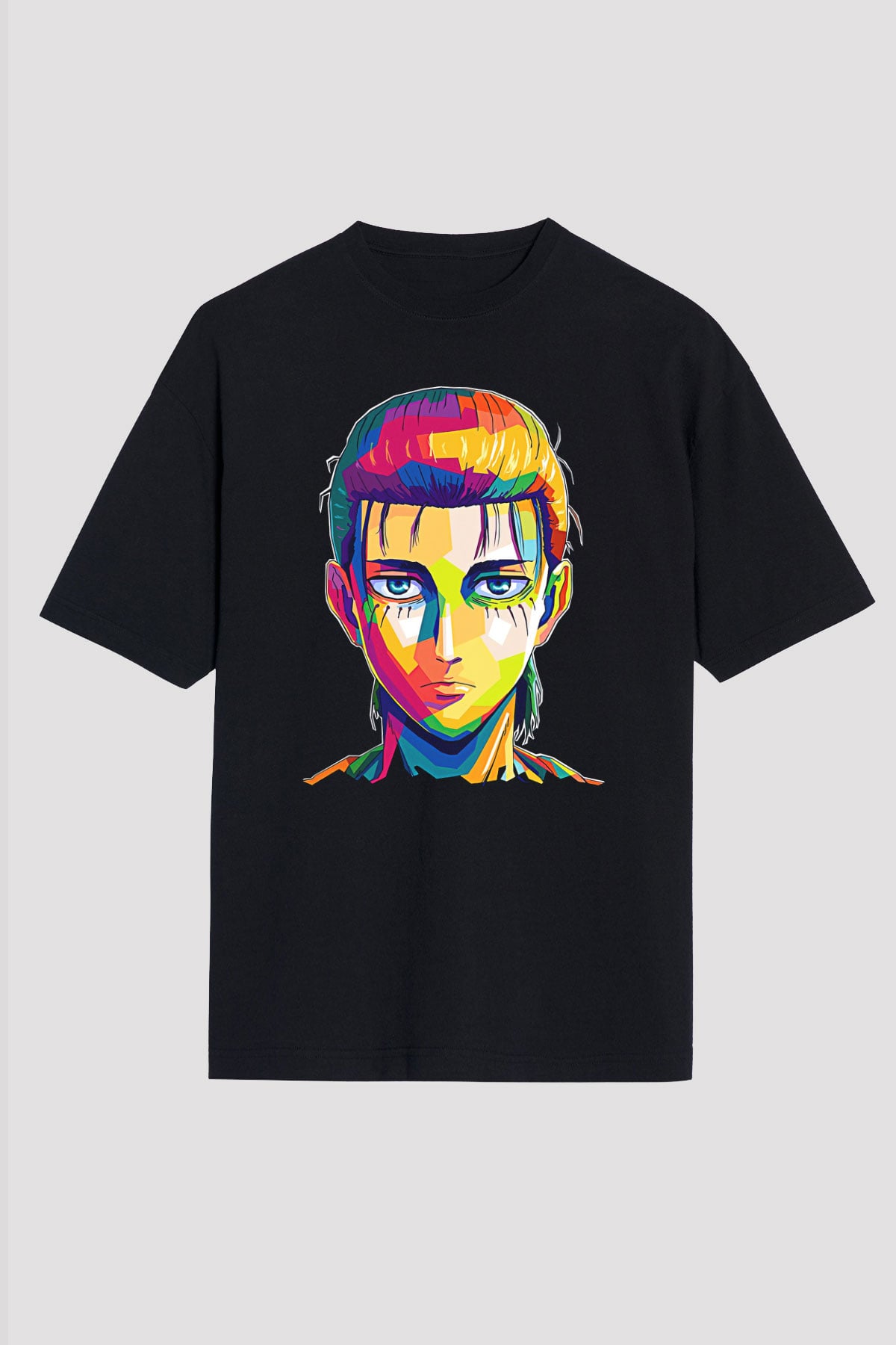 Eren Jaeger Baskılı Unisex Siyah Oversize Tişört - Tshirt
