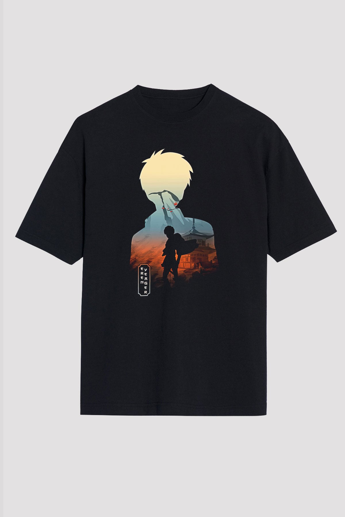 Eren Jaeger Baskılı Unisex Siyah Oversize Tişört - Tshirt