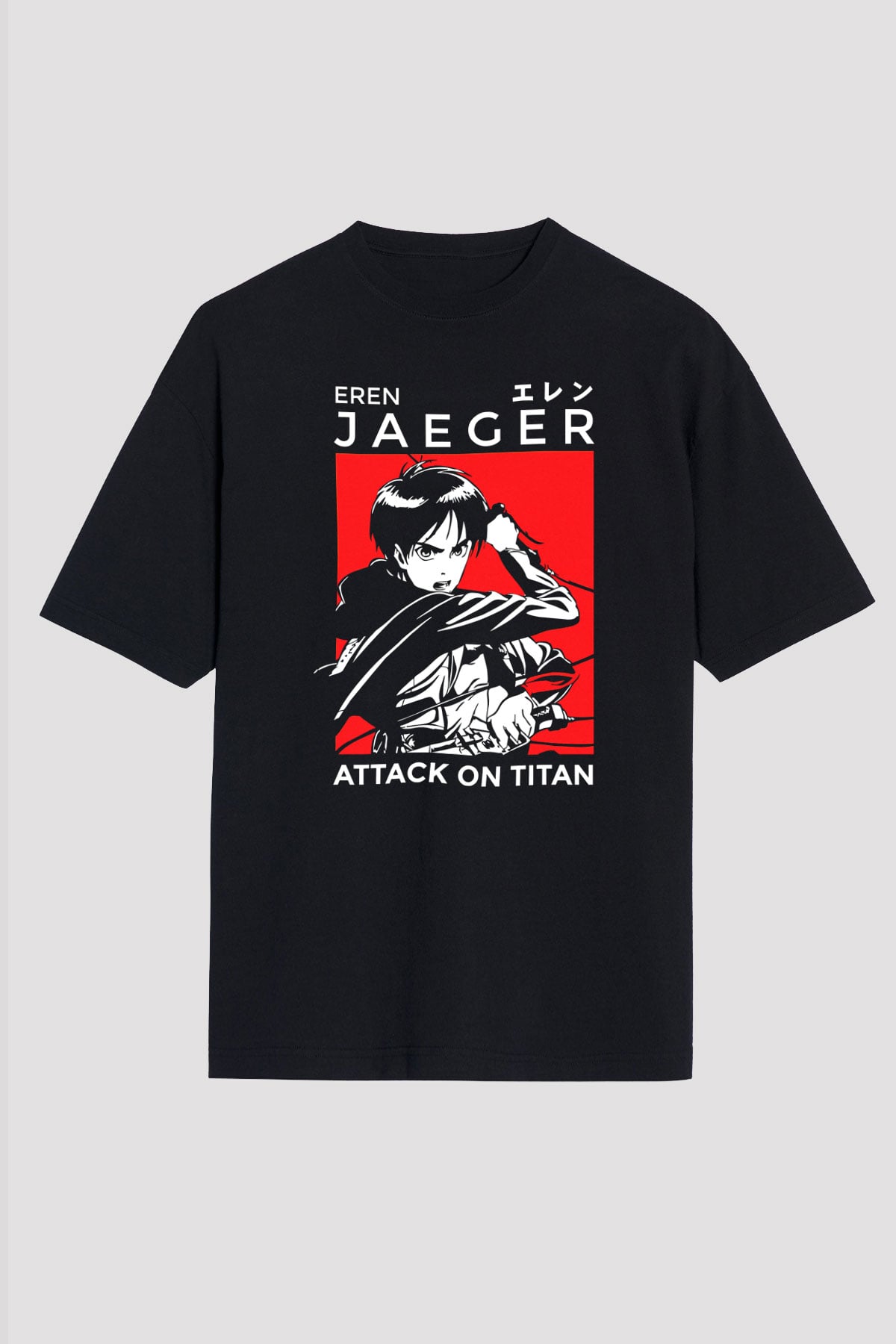 Eren Jaeger Baskılı Unisex Siyah Oversize Tişört - Tshirt