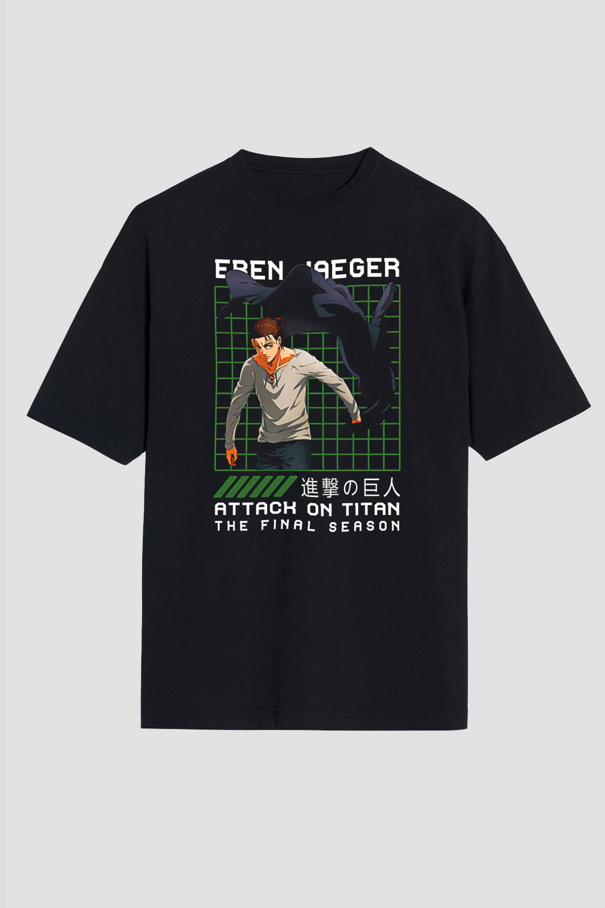 Eren Jaeger Baskılı Unisex Siyah Oversize Tişört - Tshirt