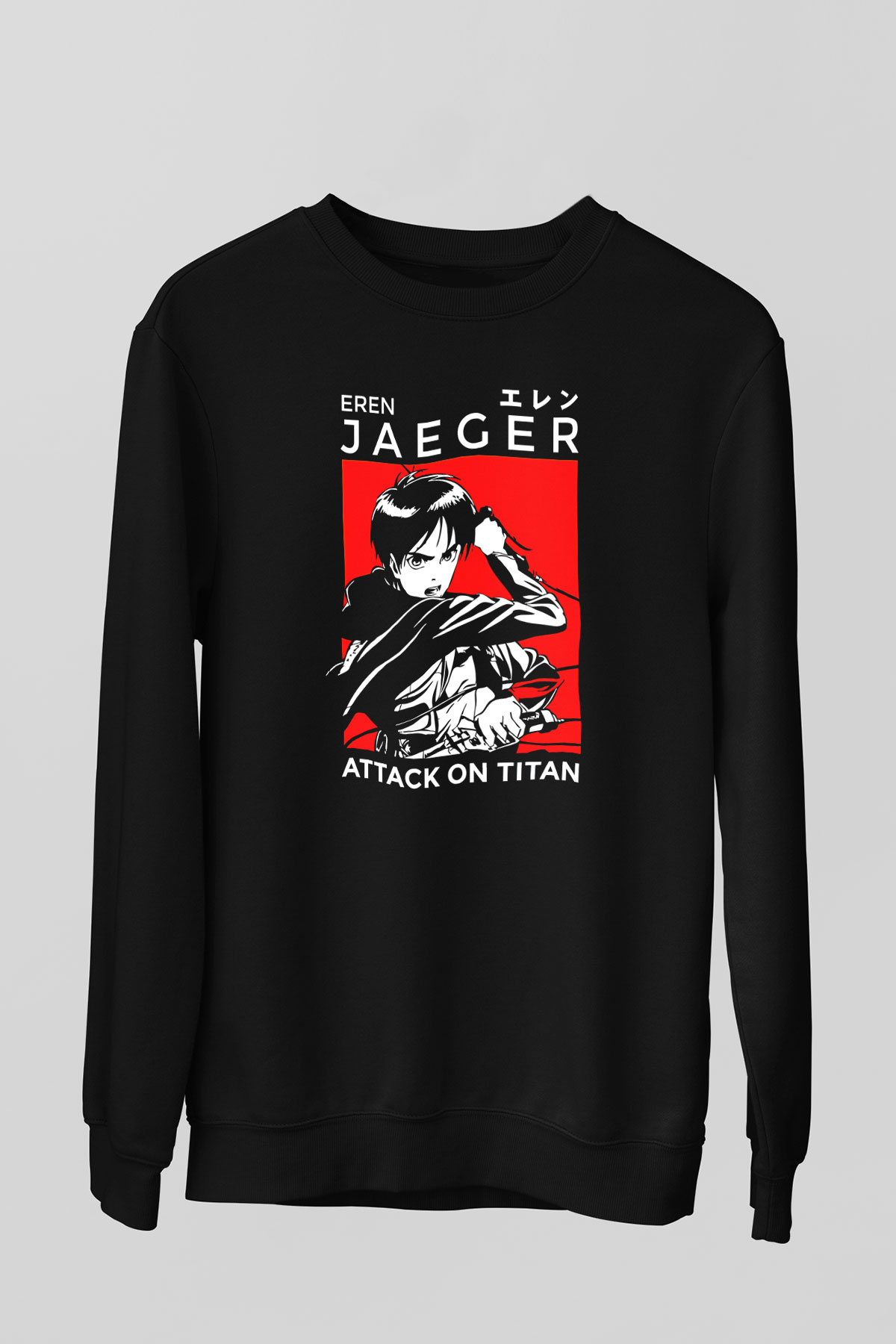 Eren Jaeger Baskılı Unisex Siyah Sweatshirt