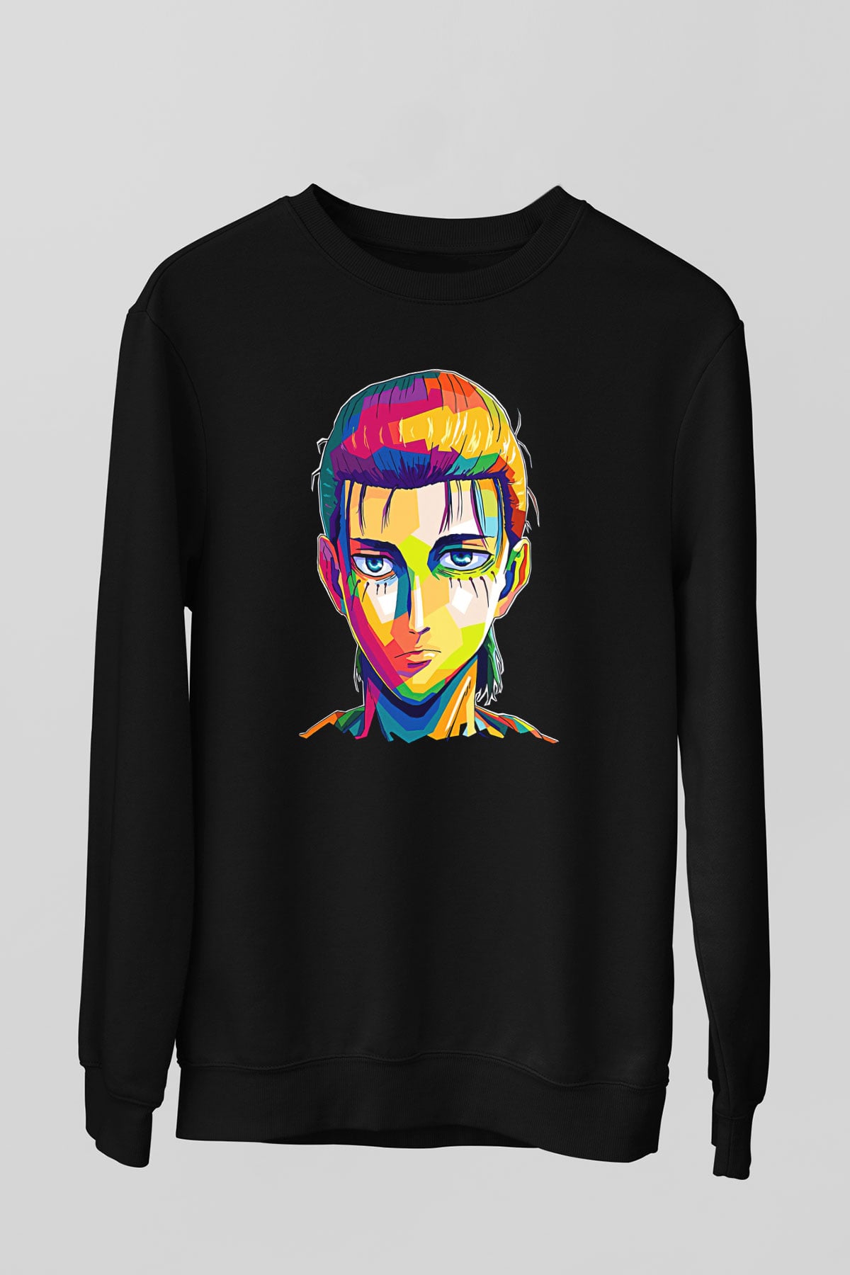 Eren Jaeger Baskılı Unisex Siyah Sweatshirt