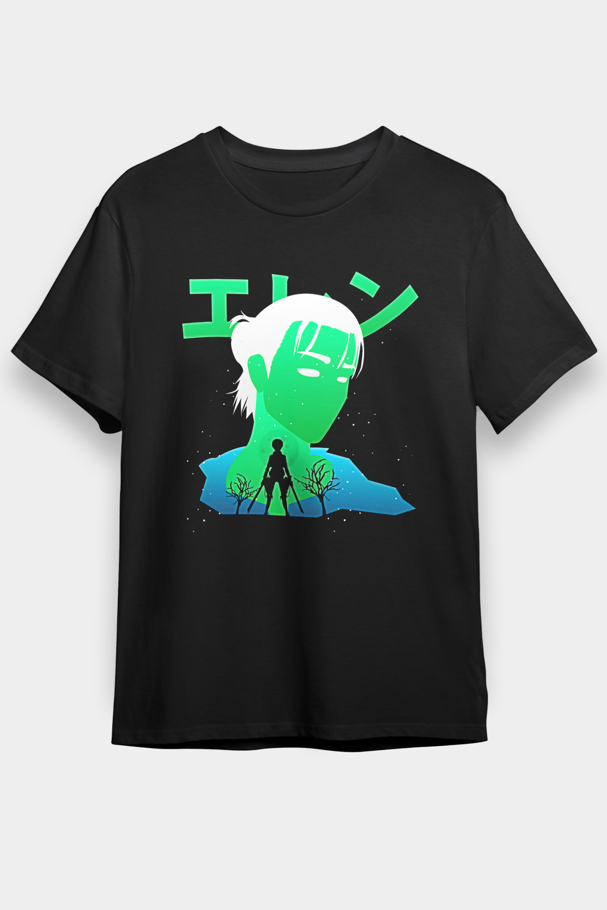 Eren Jaeger Baskılı Unisex Siyah Tişört - Tshirt