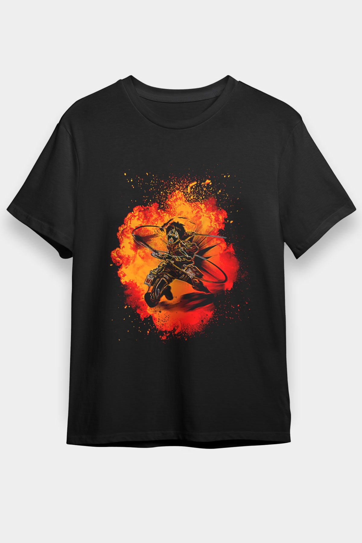 Eren Jaeger Baskılı Unisex Siyah Tişört - Tshirt