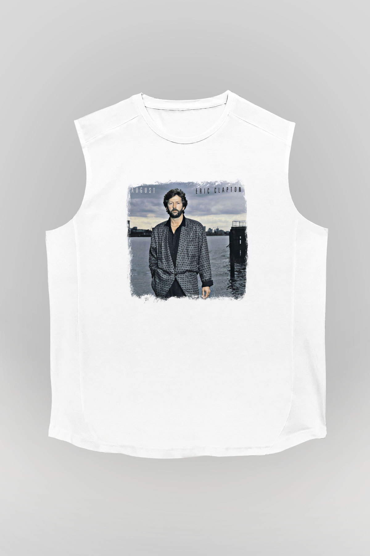 Eric Clapton Baskılı Unisex Beyaz Kolsuz Tişört