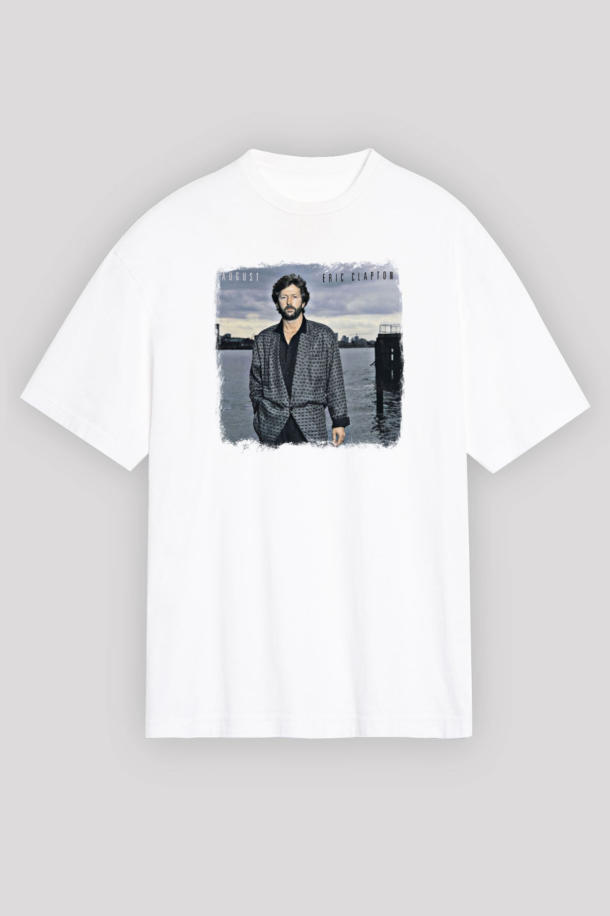 Eric Clapton Baskılı Unisex Beyaz Oversize Tişört