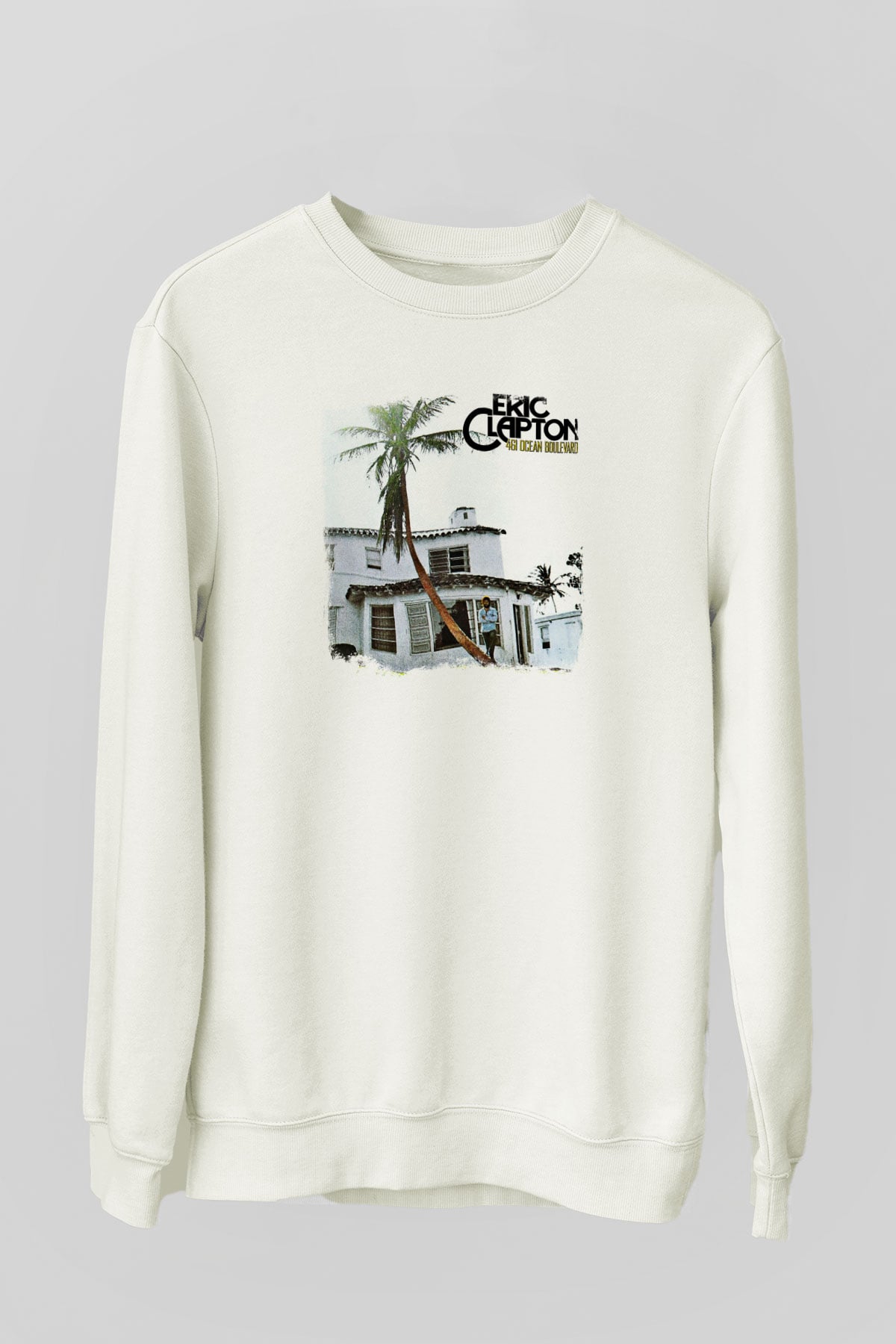 Eric Clapton Baskılı Unisex Beyaz Sweatshirt