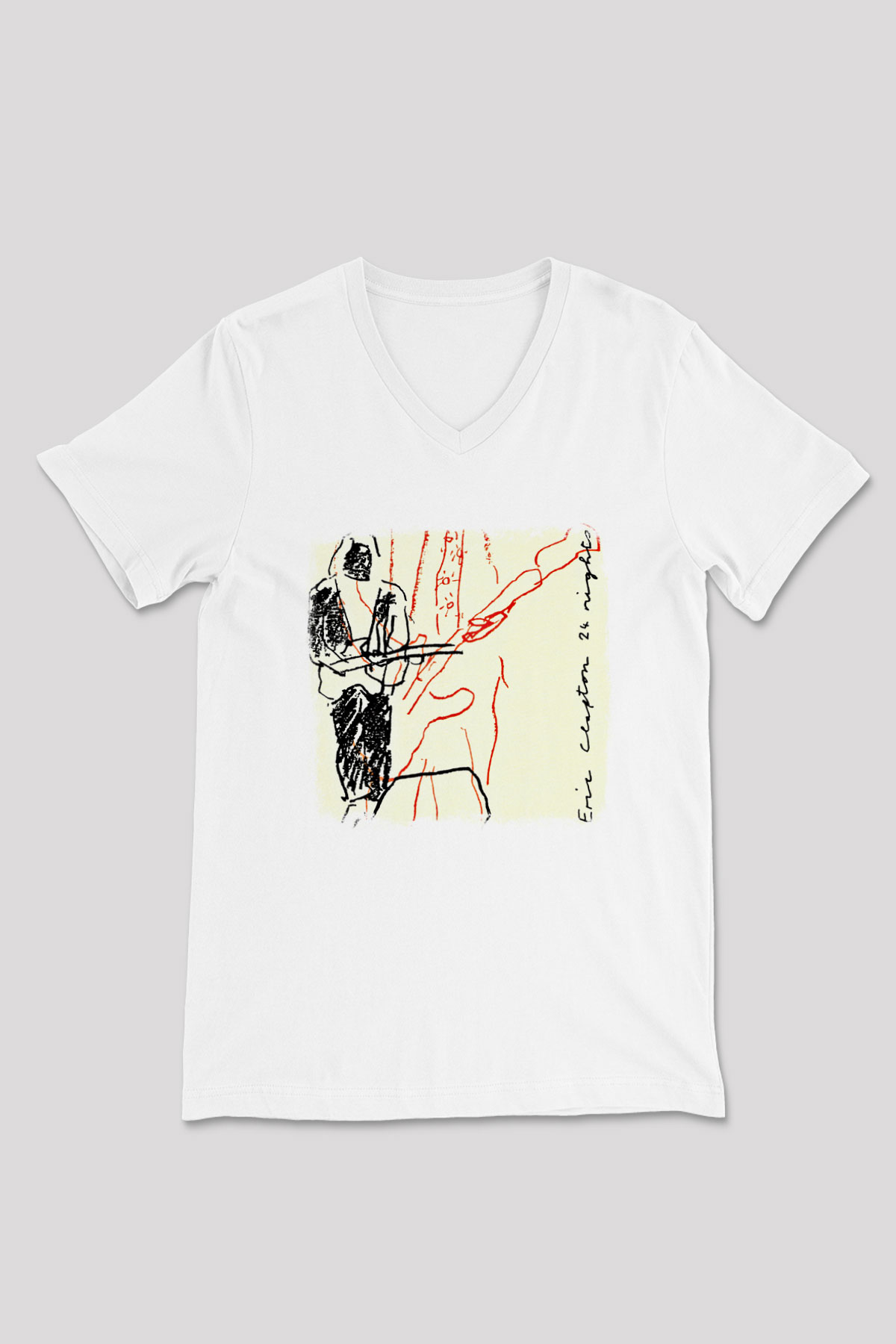 Eric Clapton Baskılı Unisex Beyaz V Yaka Tişört