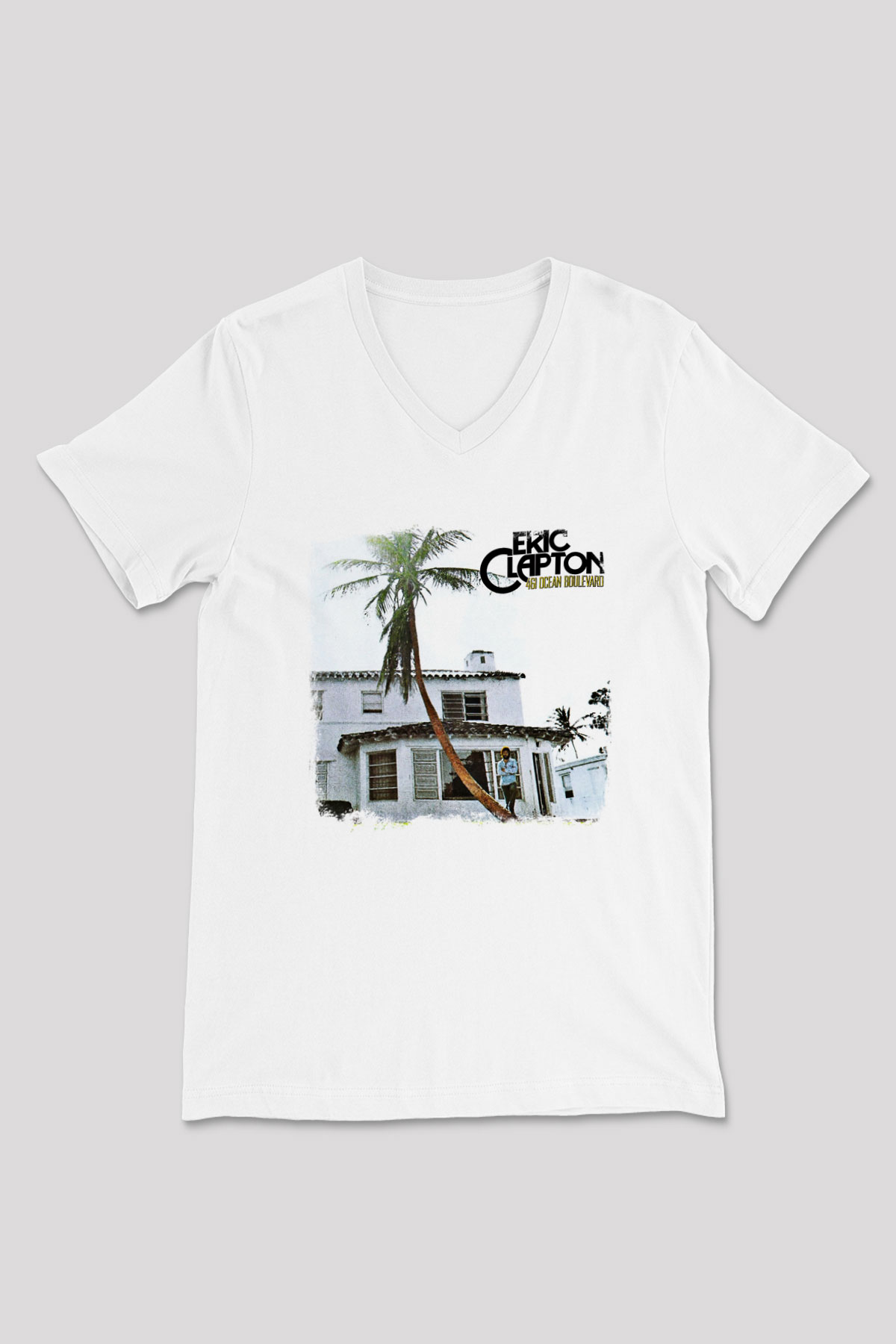 Eric Clapton Baskılı Unisex Beyaz V Yaka Tişört