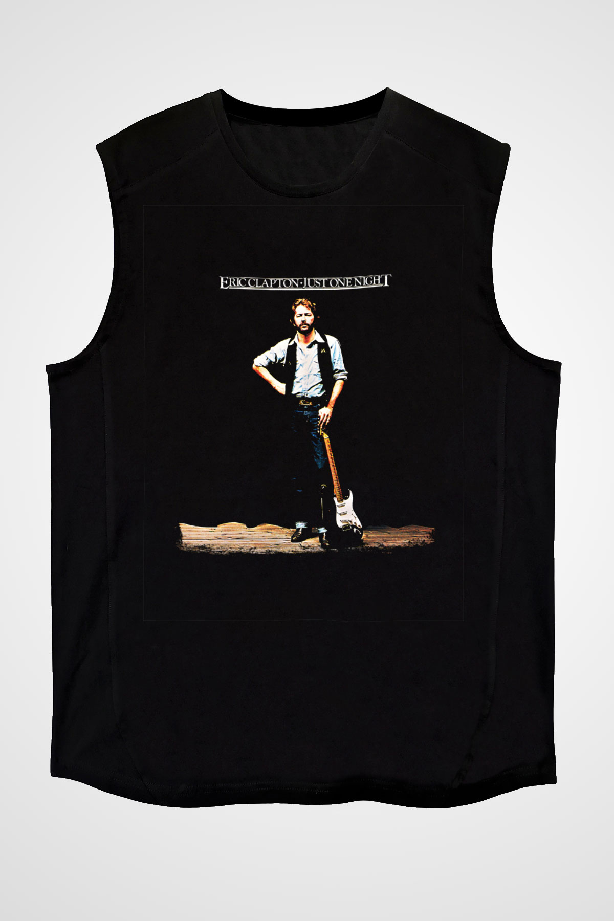 Eric Clapton Baskılı Unisex Siyah Kolsuz Tişört
