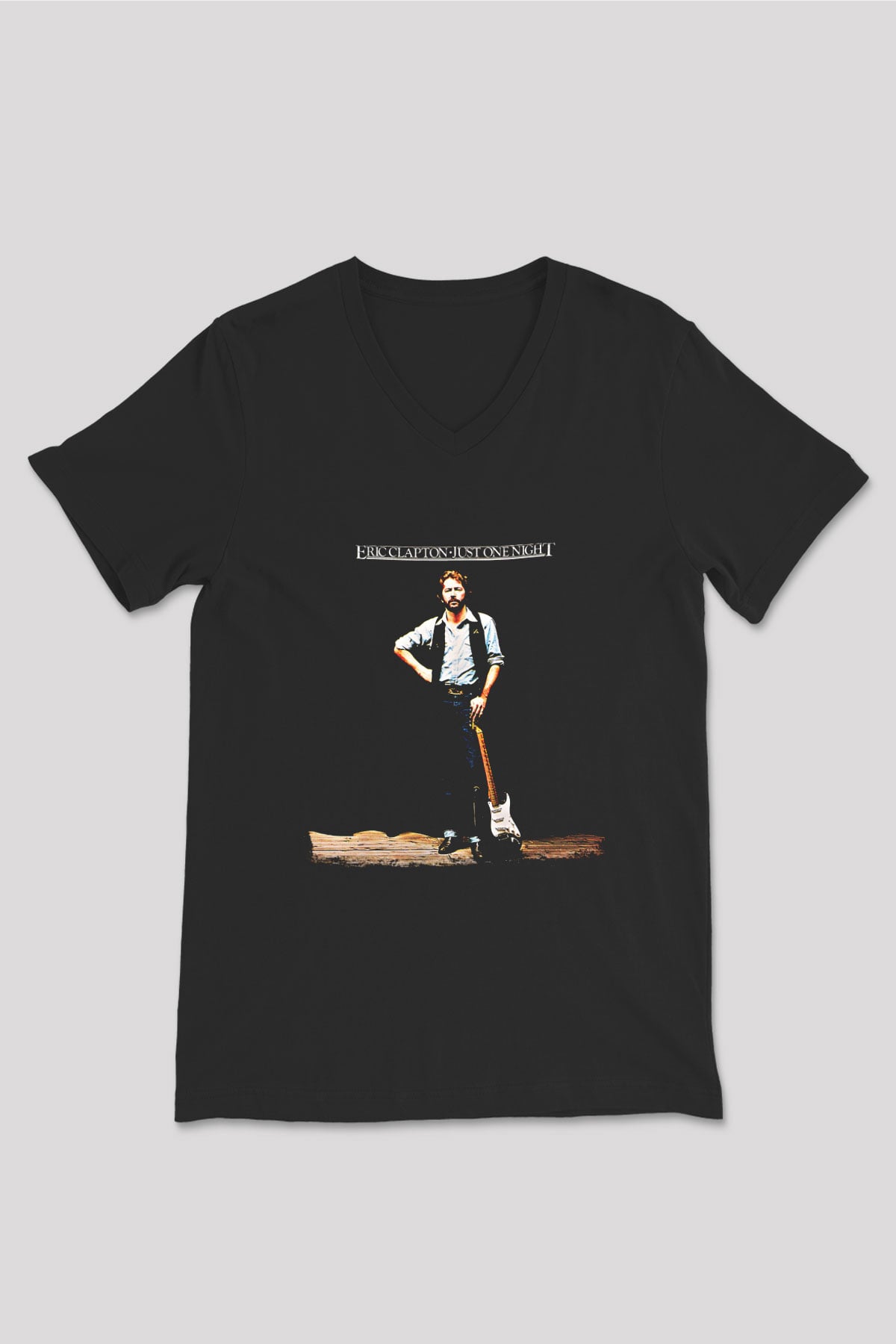 Eric Clapton Baskılı Unisex Siyah V Yaka Tişört