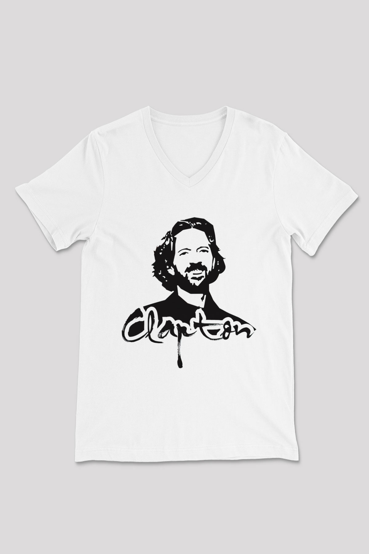 Eric Clapton Beyaz Unisex V Yaka Tişört T-Shirt