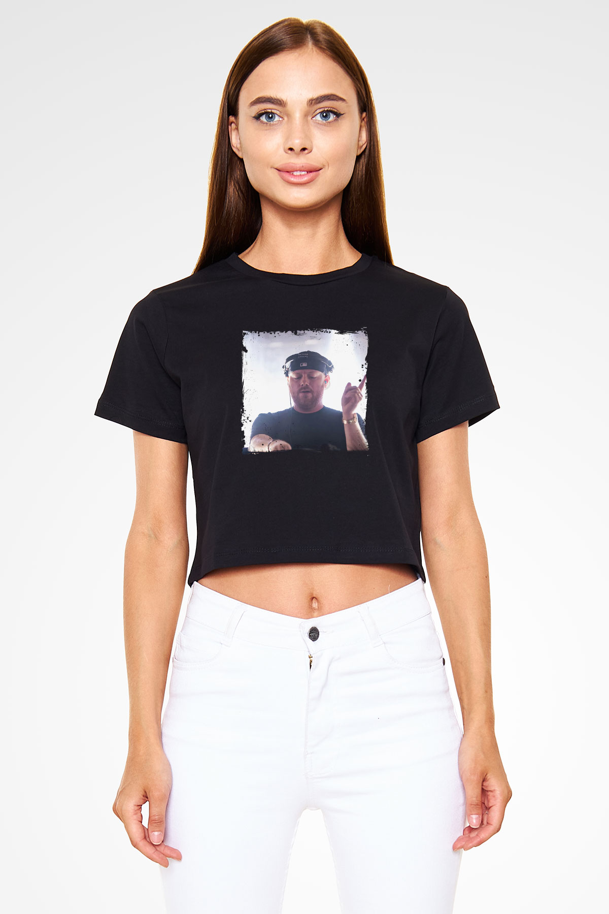 Eric Prydz Baskılı Crop Top Siyah Kadın Tişört