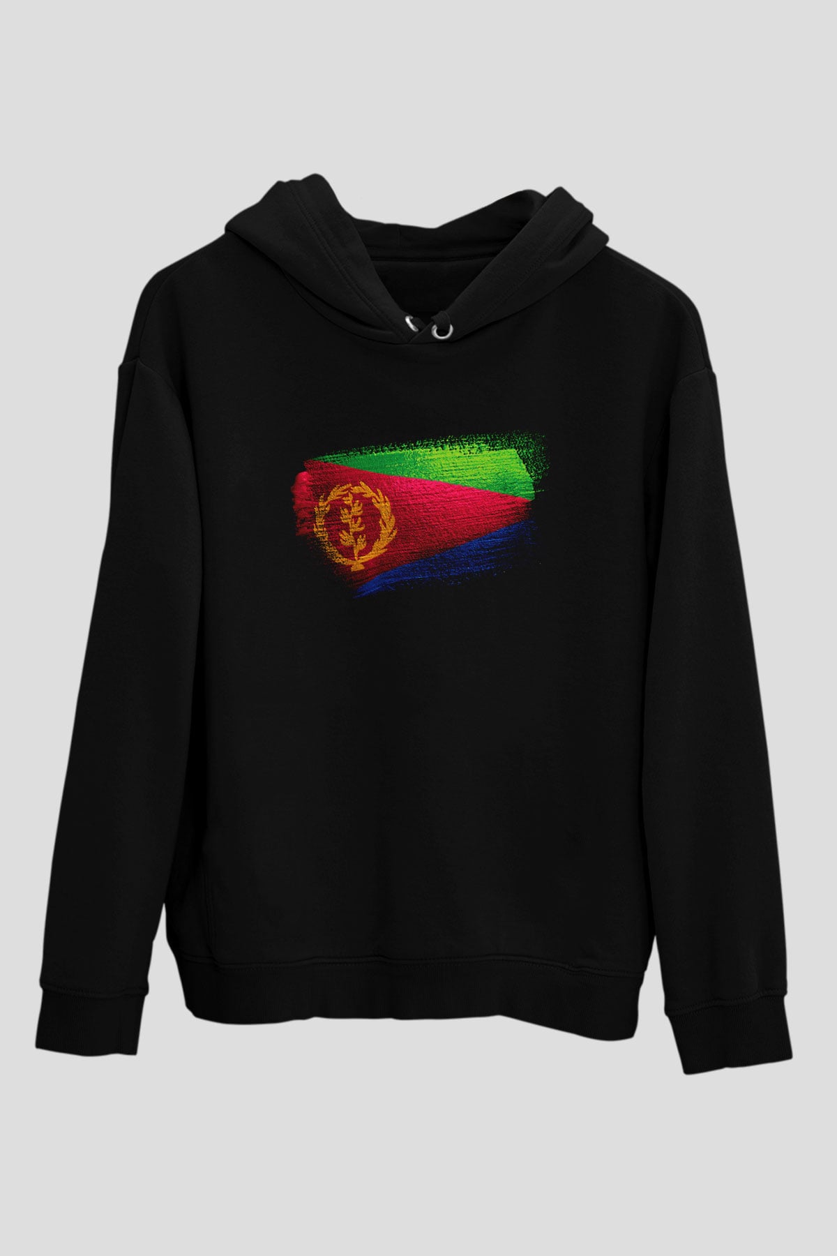 Eritre - Eritrea Bayrağı Baskılı Unisex Siyah Hoodie