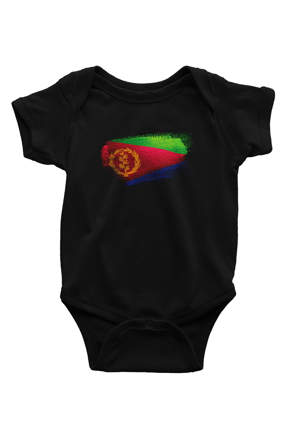 Eritre - Eritrea Bayrağı Baskılı Unisex Siyah Bebek Body - Zıbın