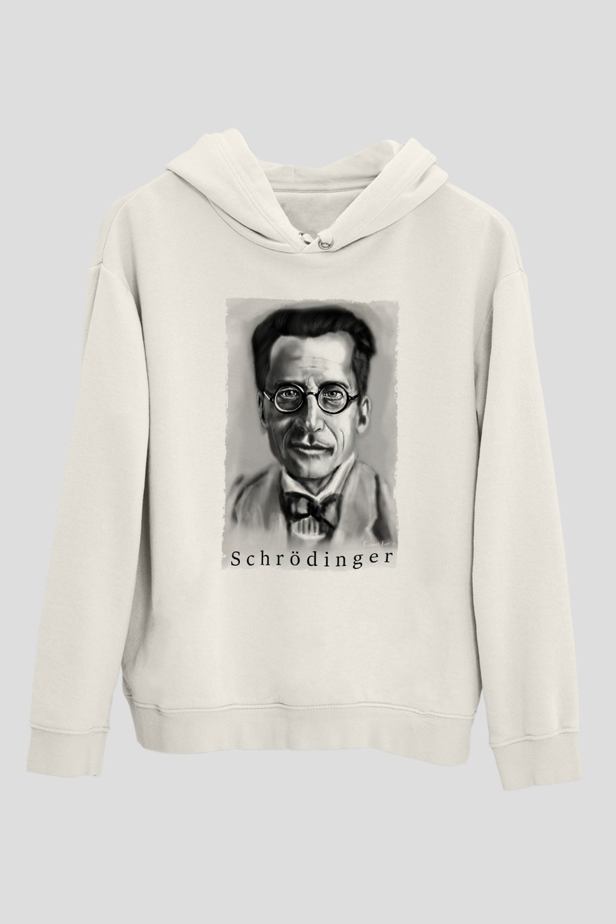 Erwin Schrödinger Baskılı Unisex Ekru Hoodie