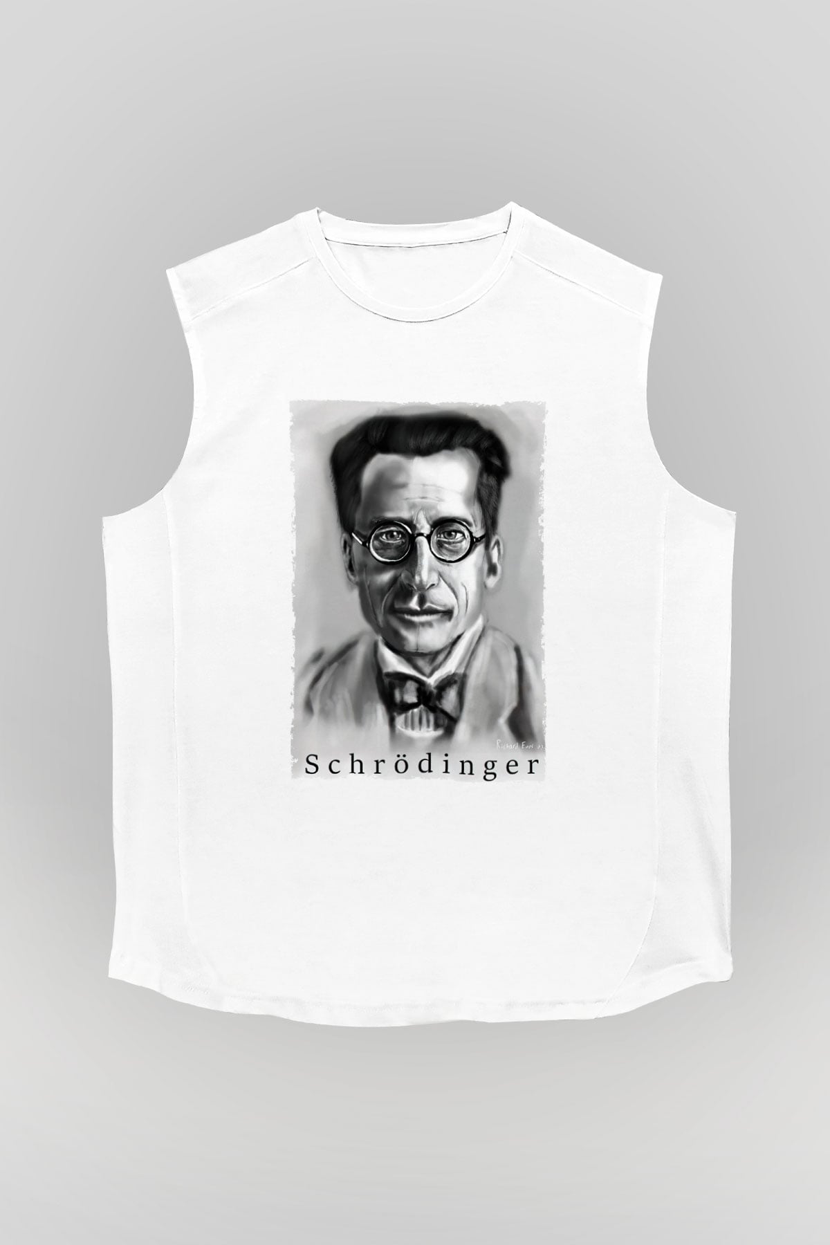 Erwin Schrödinger Baskılı Unisex Kolsuz Beyaz Tişört - Tshirt