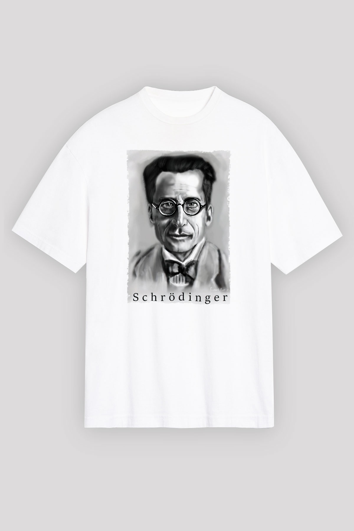 Erwin Schrödinger Baskılı Unisex Oversize Beyaz Tişört - Tshirt