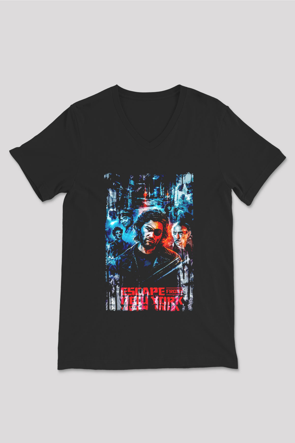 Escape from New York Siyah Unisex  V Yaka Tişört