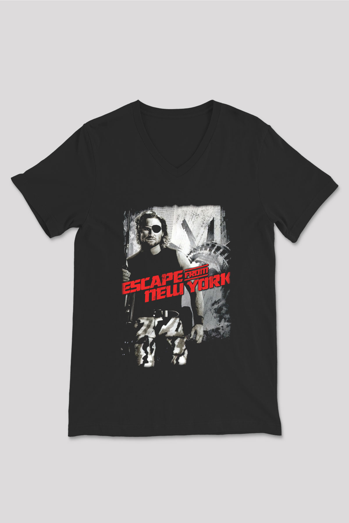 Escape from New York Siyah Unisex  V Yaka Tişört