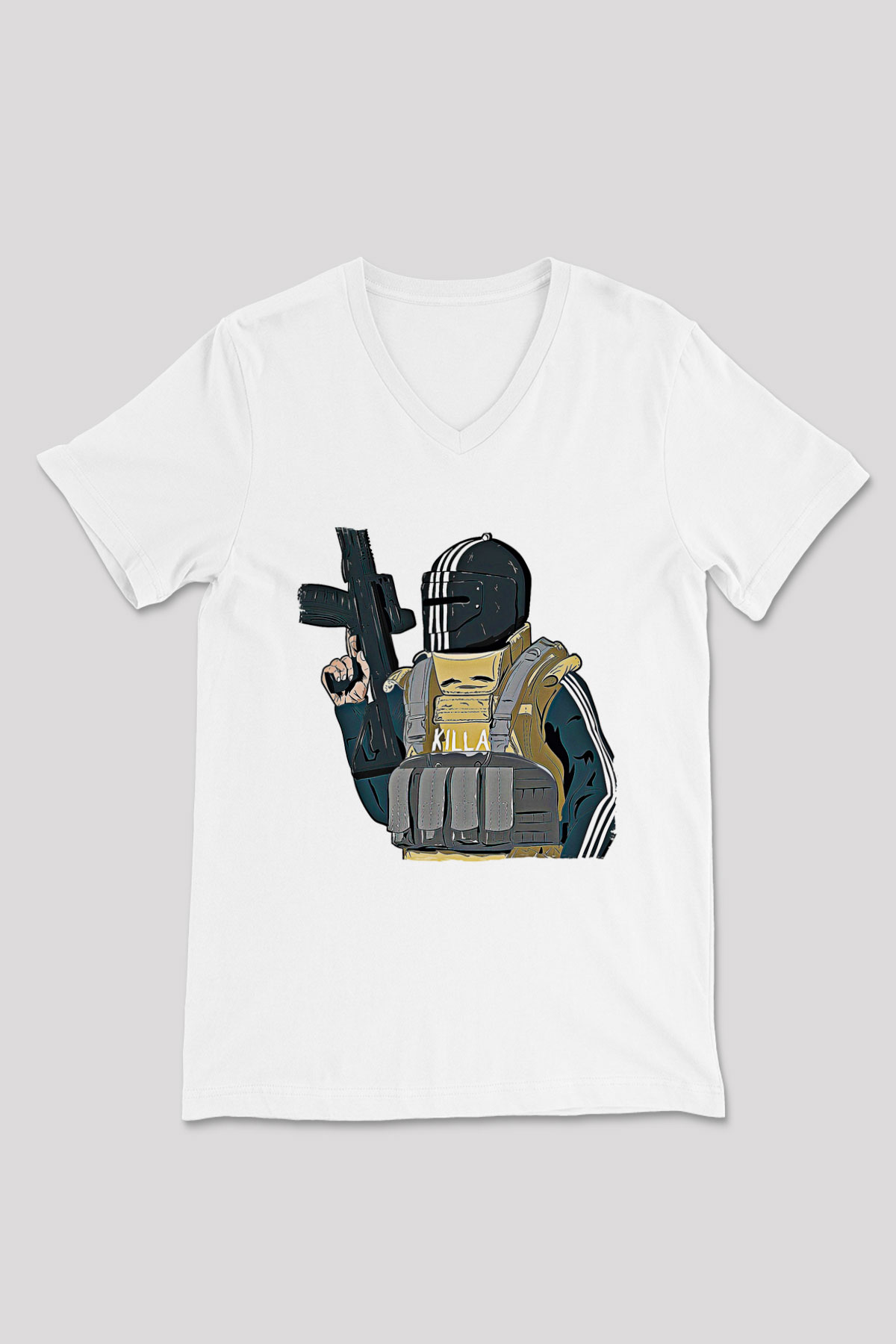 Escape From Tarkov Baskılı Beyaz Unisex V Yaka Tişört - Tshirt