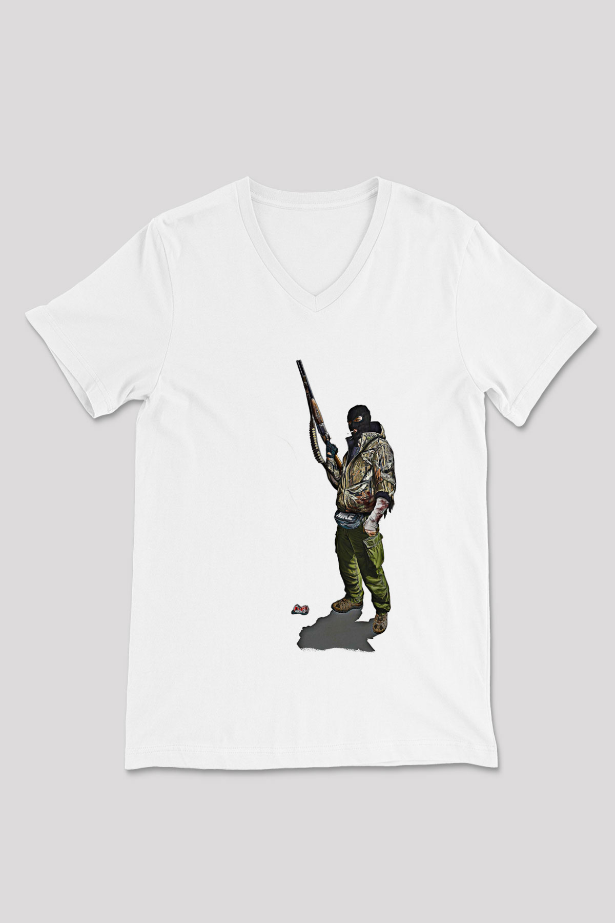 Escape From Tarkov Baskılı Beyaz Unisex V Yaka Tişört - Tshirt