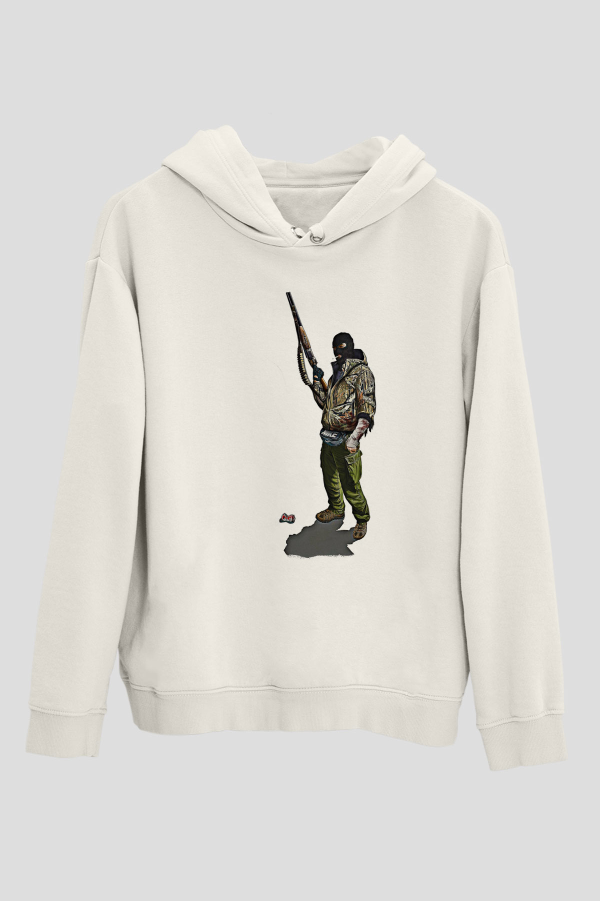 Escape From Tarkov Baskılı Beyaz Unisex Kapüşonlu Sweatshirt
