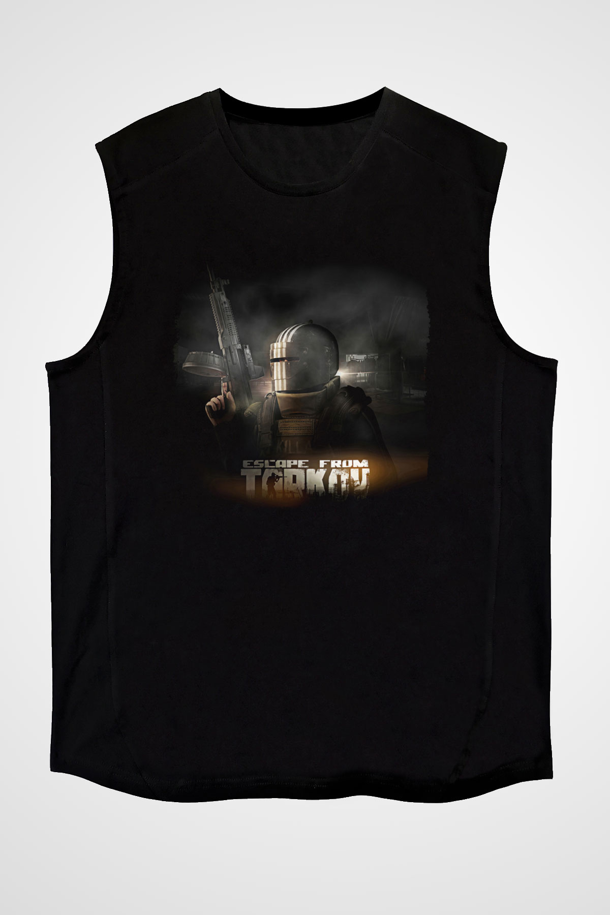 Escape From Tarkov Baskılı Unisex Siyah Kolsuz Tişört - Tshirt