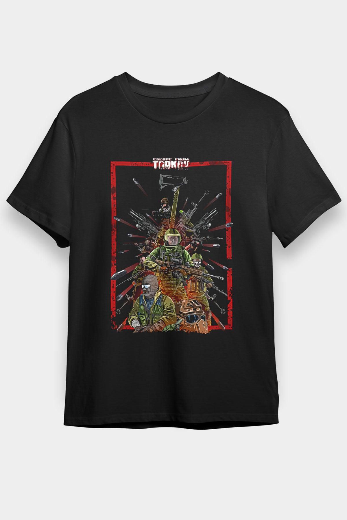 Escape From Tarkov Baskılı Unisex Siyah Tişört - Tshirt