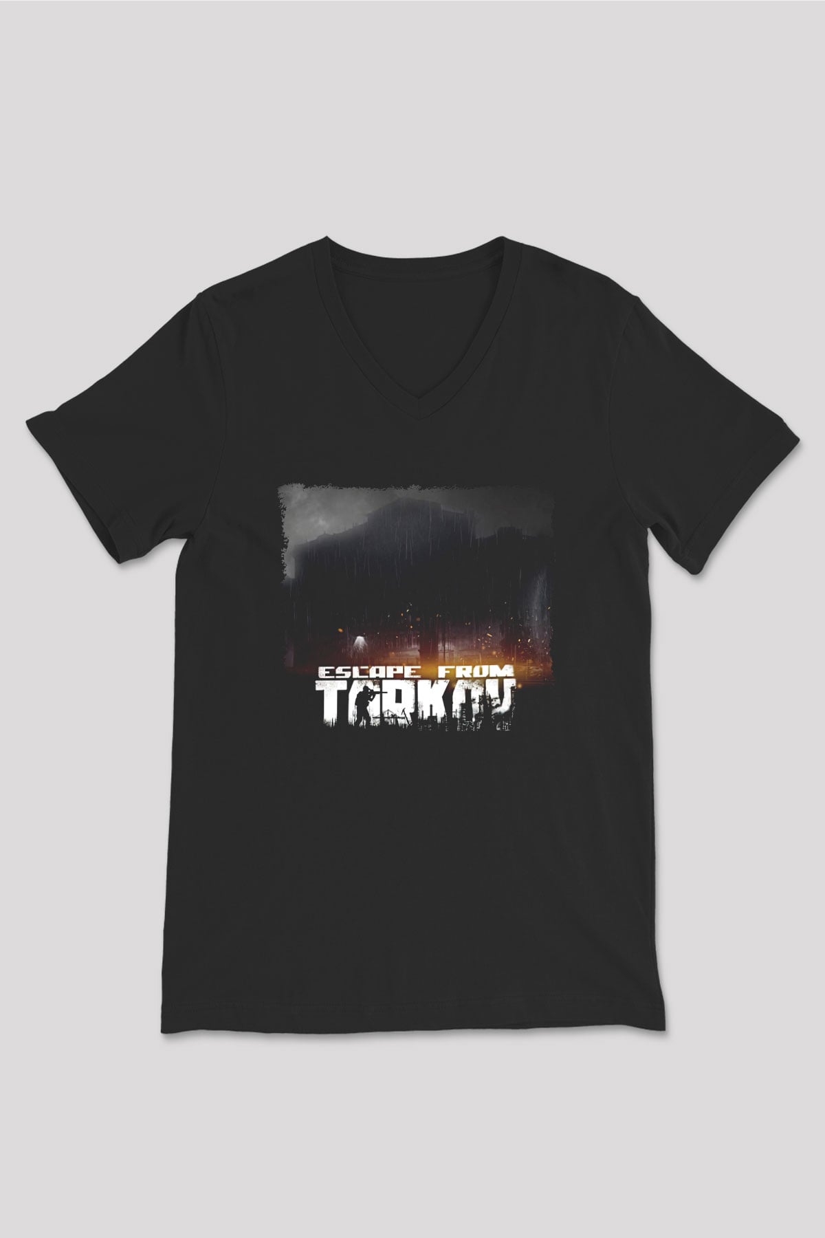 Escape From Tarkov Baskılı Unisex Siyah V Yaka Tişört - Tshirt