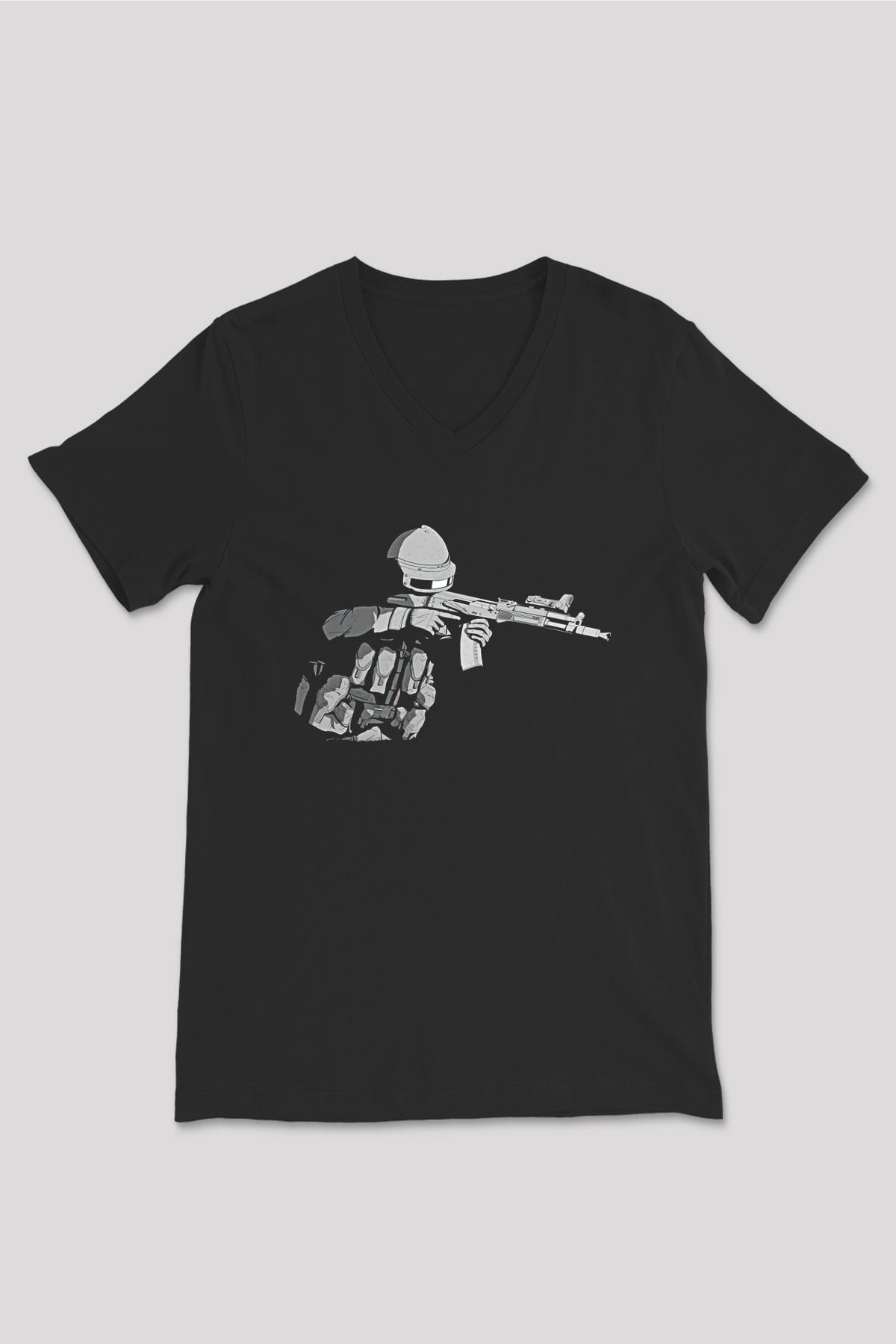 Escape From Tarkov Baskılı Unisex Siyah V Yaka Tişört - Tshirt