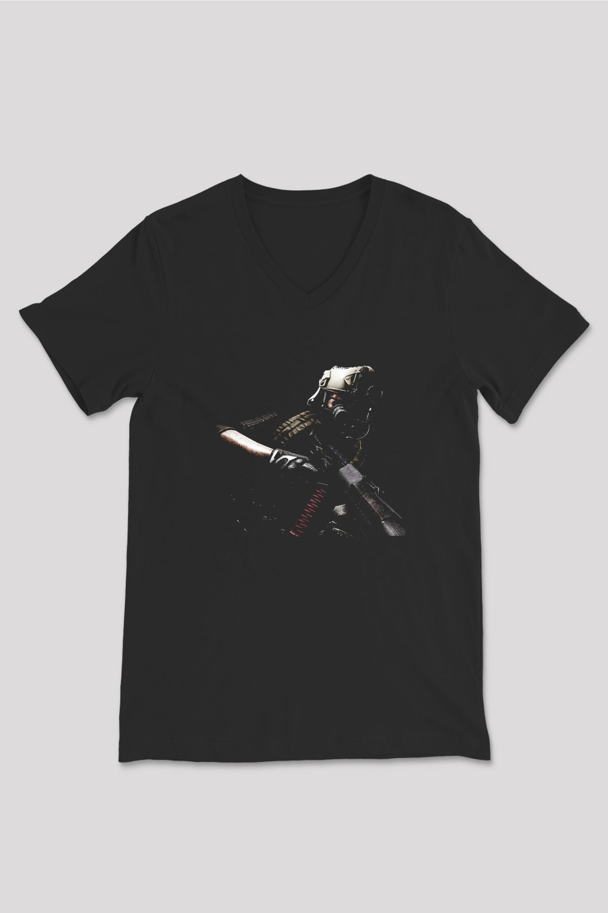 Escape From Tarkov Baskılı Unisex Siyah V Yaka Tişört - Tshirt